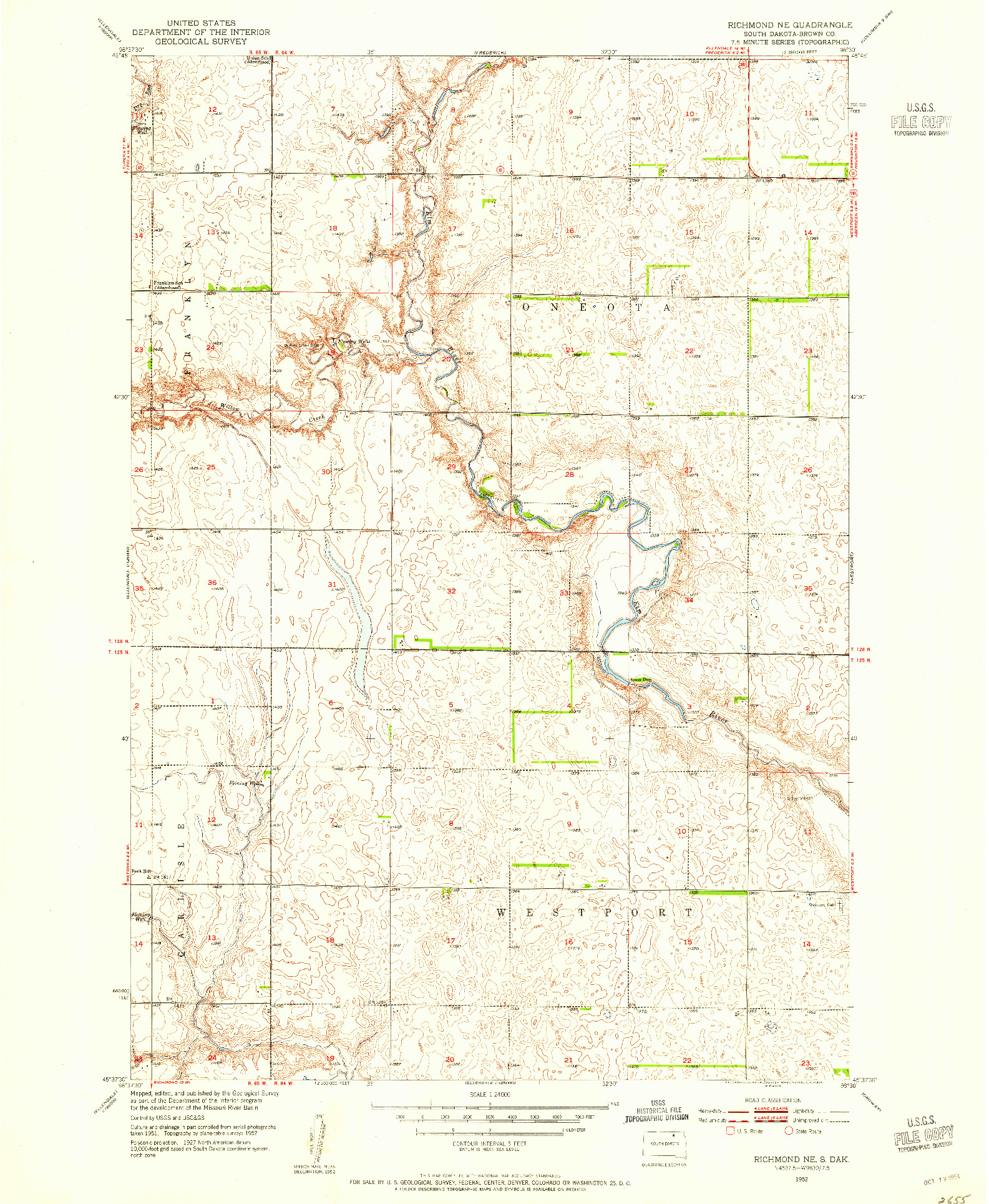 USGS 1:24000-SCALE QUADRANGLE FOR RICHMOND NE, SD 1952