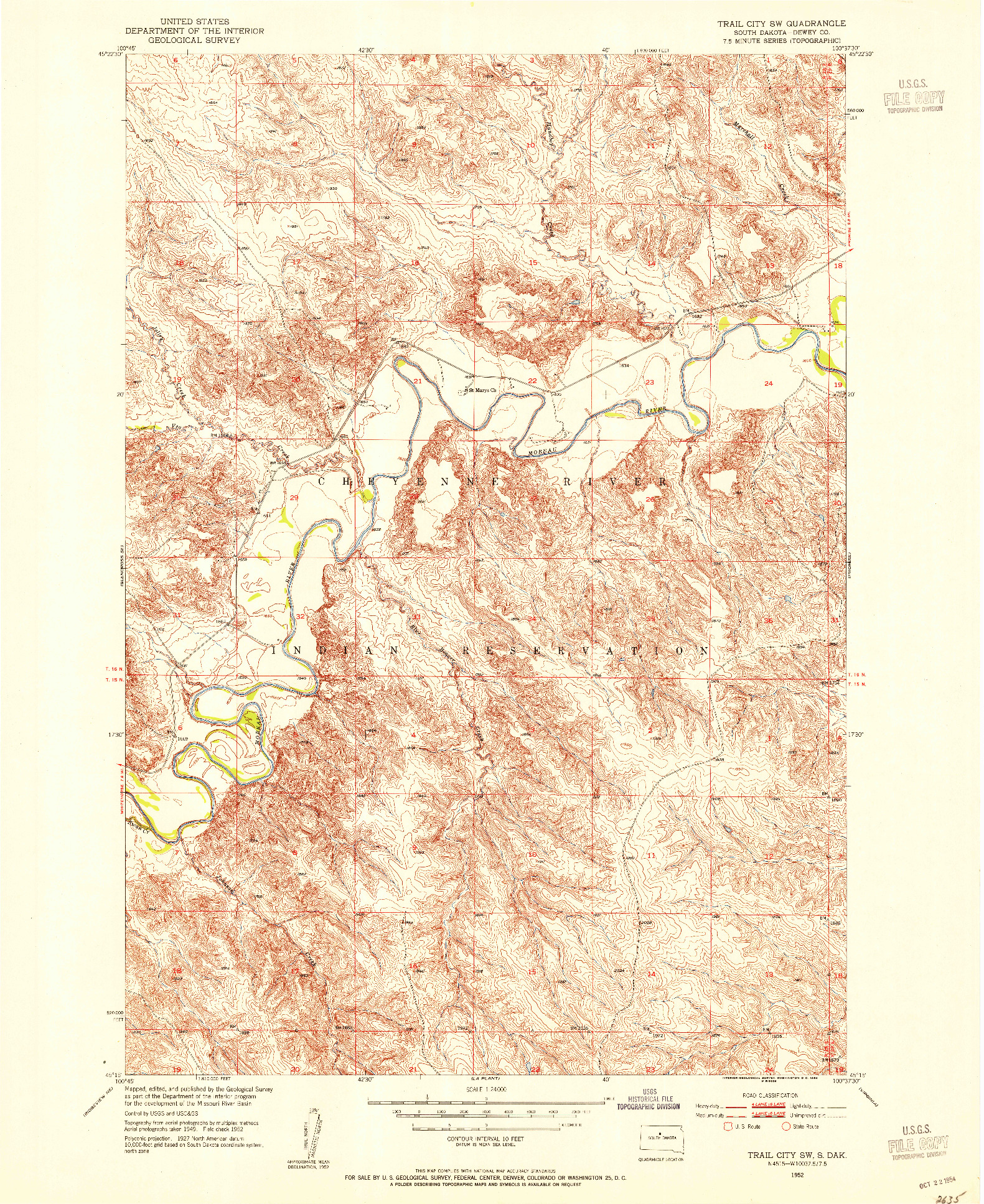 USGS 1:24000-SCALE QUADRANGLE FOR TRAIL CITY SW, SD 1952