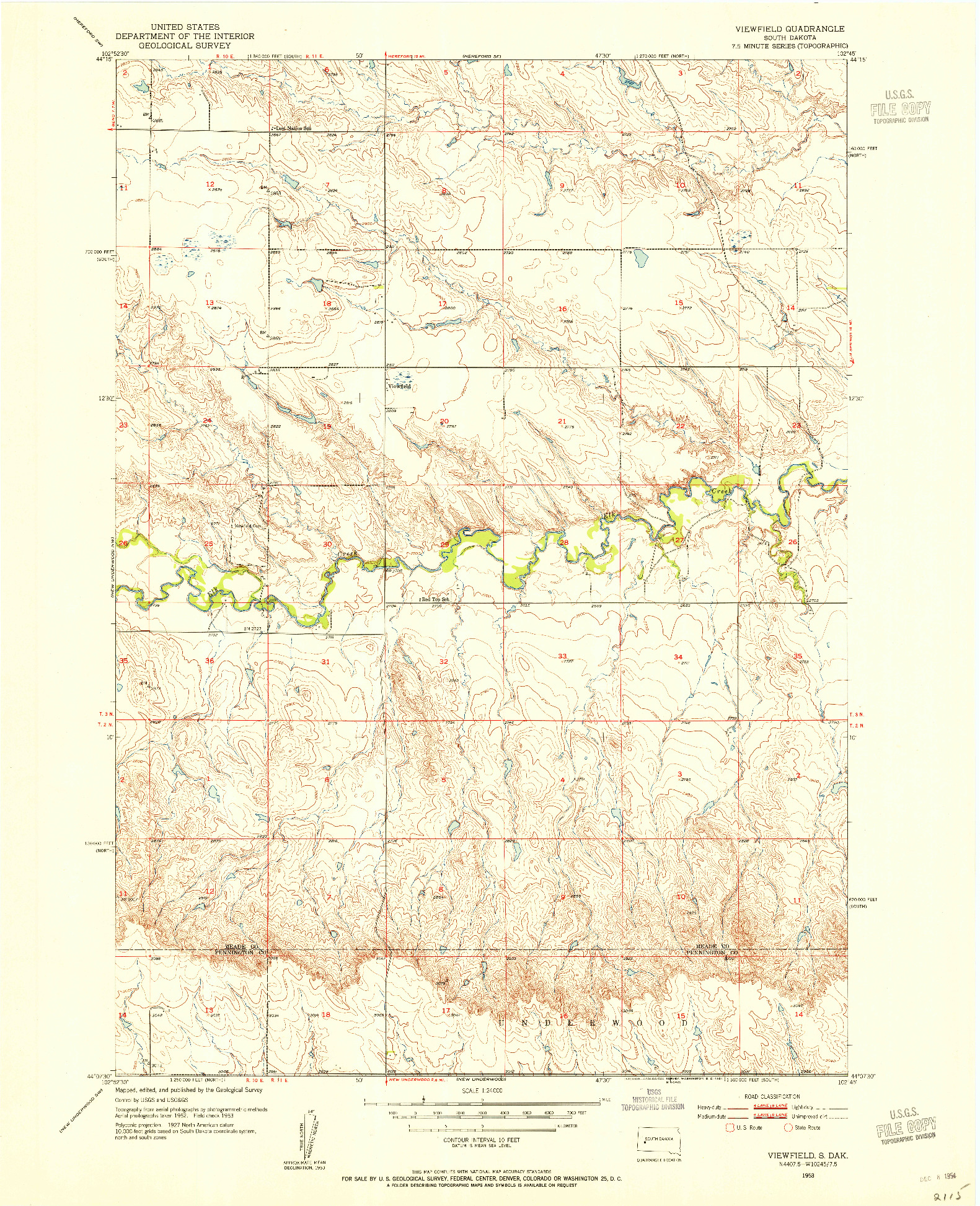 USGS 1:24000-SCALE QUADRANGLE FOR VIEWFIELD, SD 1953