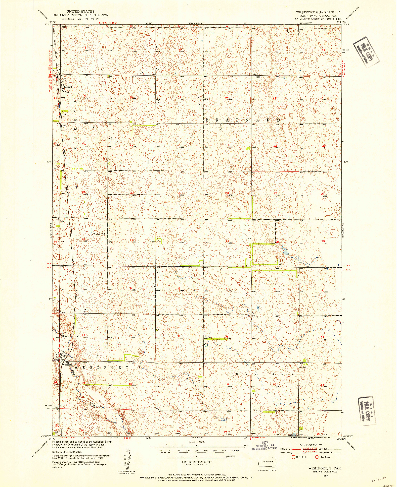 USGS 1:24000-SCALE QUADRANGLE FOR WESTPORT, SD 1952