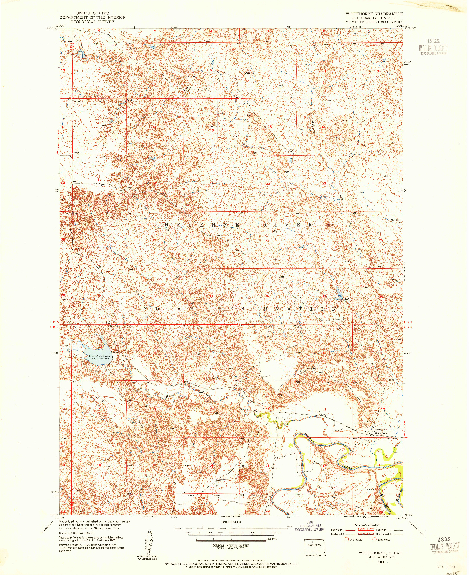 USGS 1:24000-SCALE QUADRANGLE FOR WHITEHORSE, SD 1952