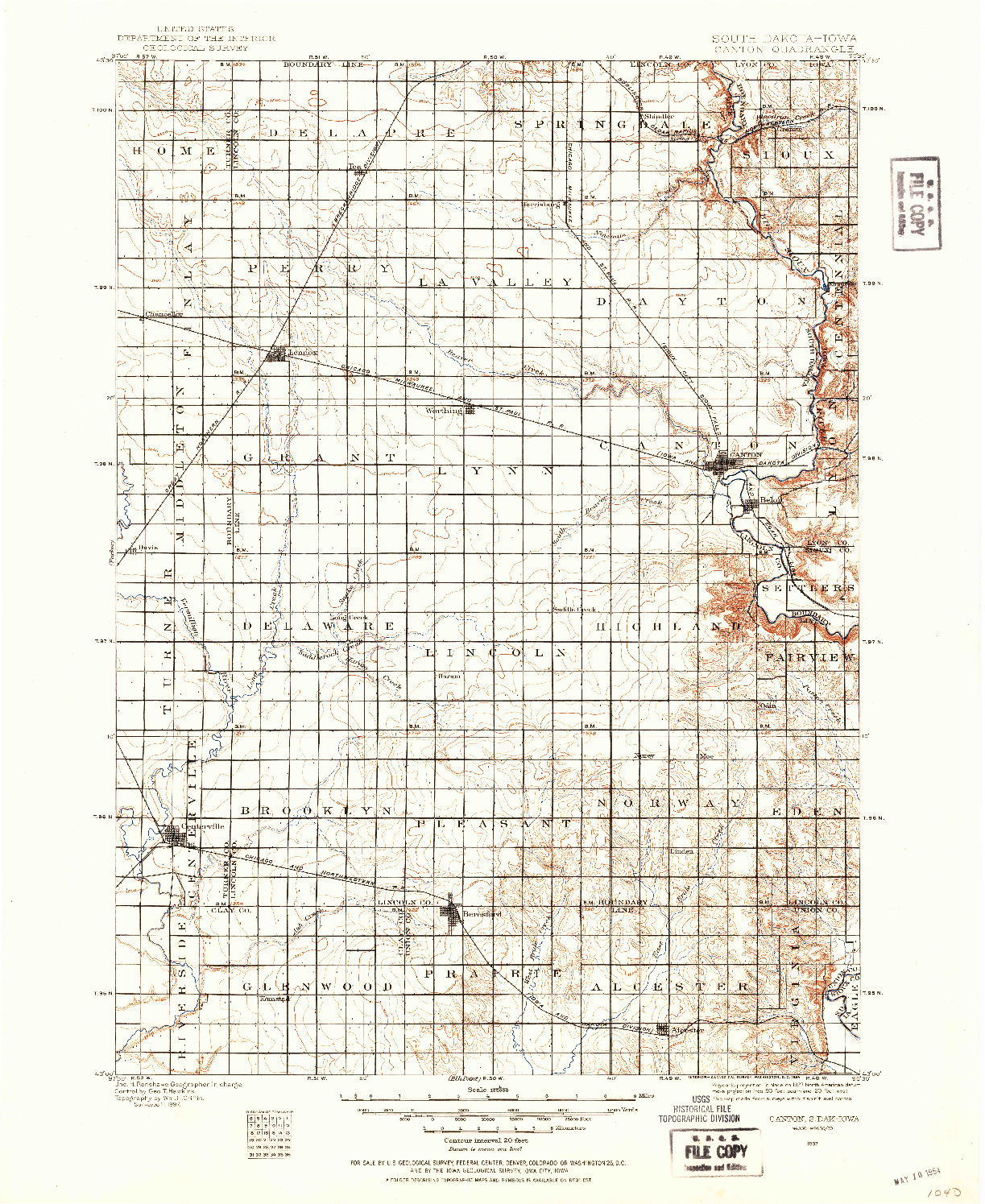 USGS 1:125000-SCALE QUADRANGLE FOR CANTON, SD 1897