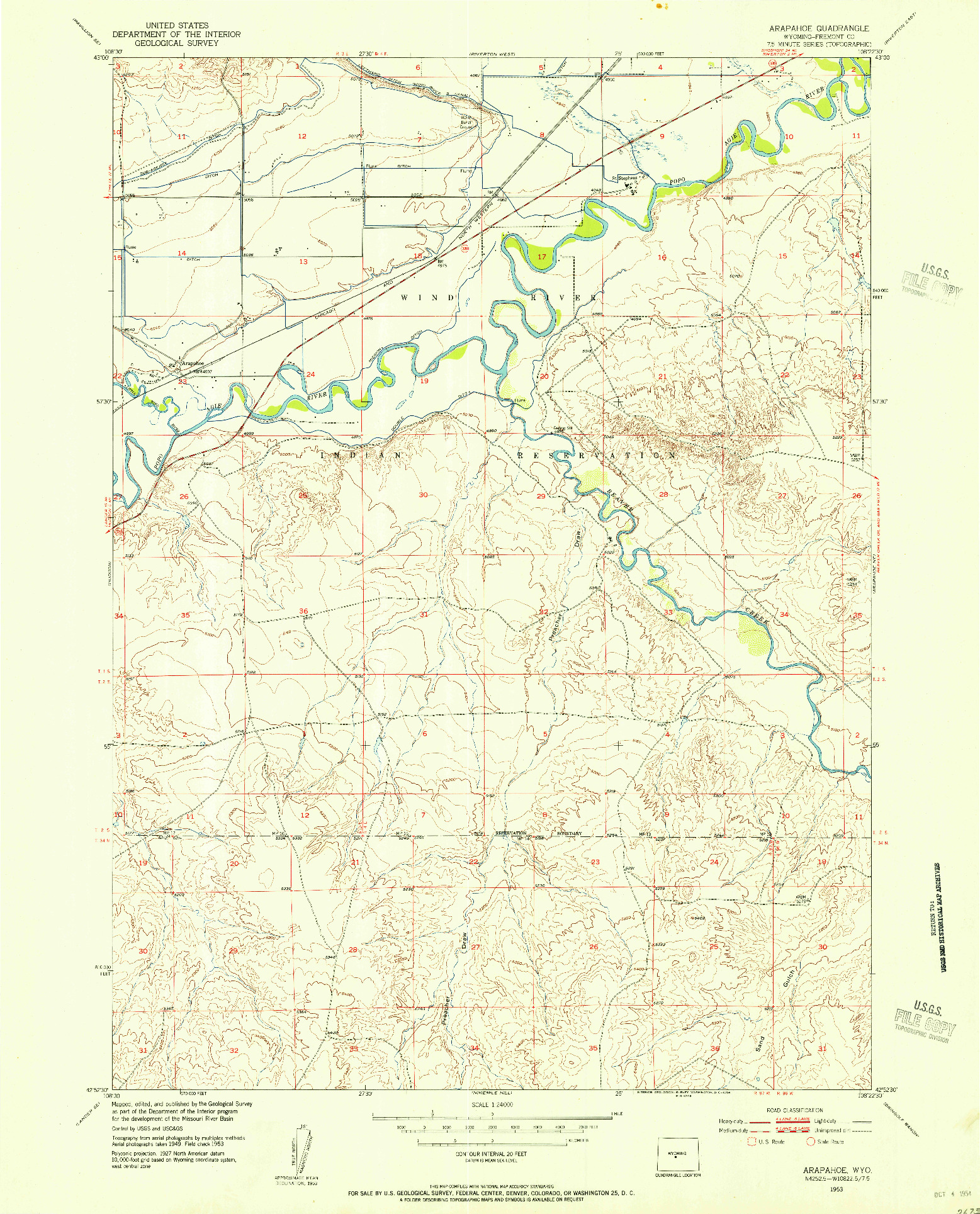 USGS 1:24000-SCALE QUADRANGLE FOR ARAPAHOE, WY 1953