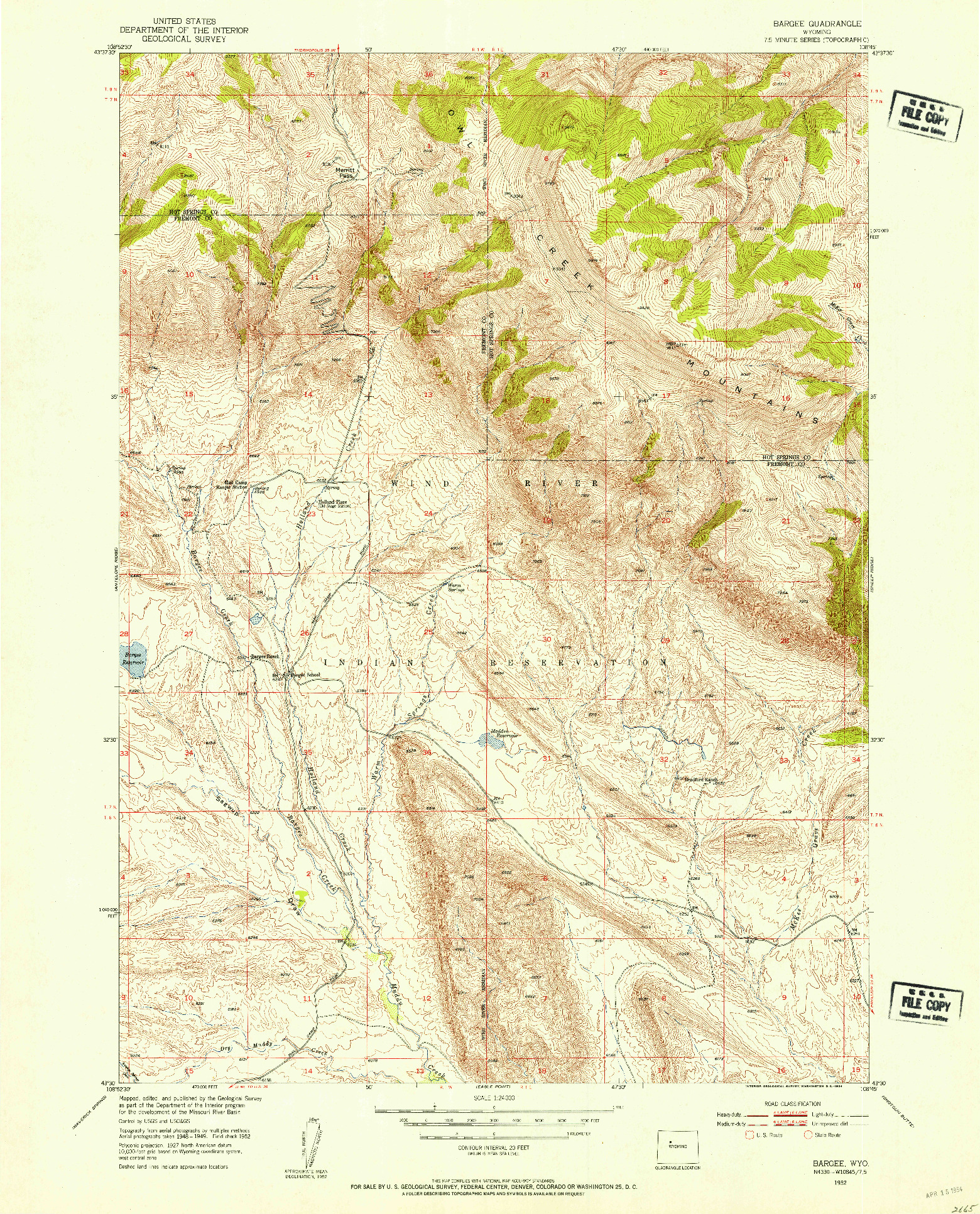 USGS 1:24000-SCALE QUADRANGLE FOR BARGEE, WY 1952