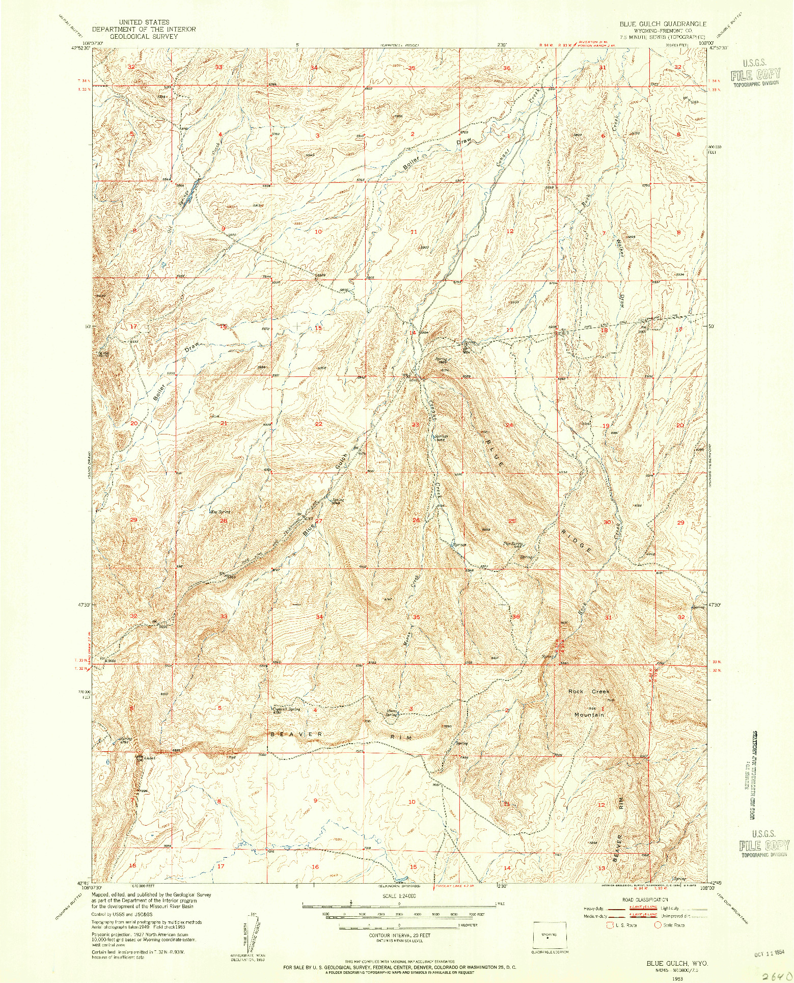 USGS 1:24000-SCALE QUADRANGLE FOR BLUE GULCH, WY 1953