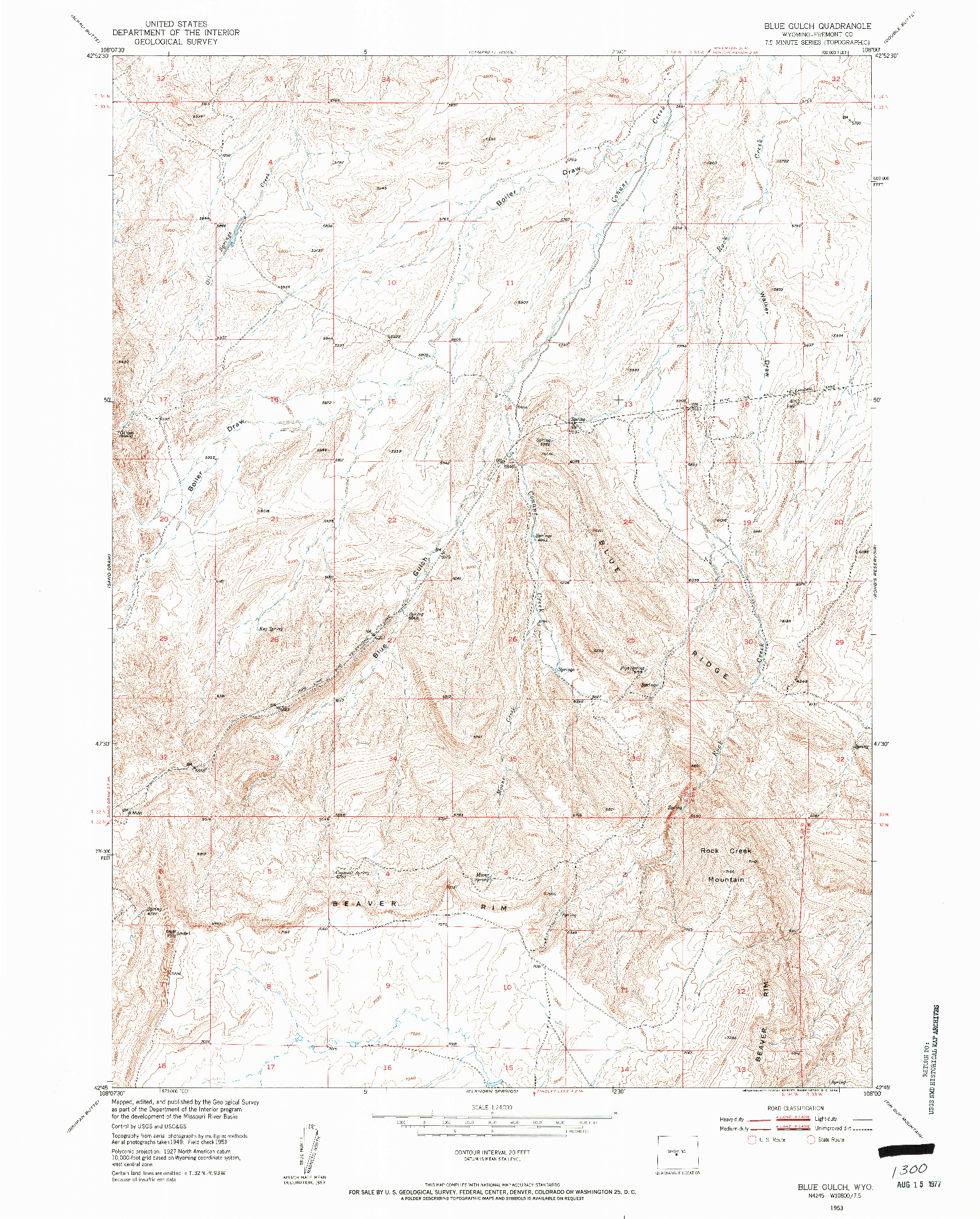 USGS 1:24000-SCALE QUADRANGLE FOR BLUE GULCH, WY 1953