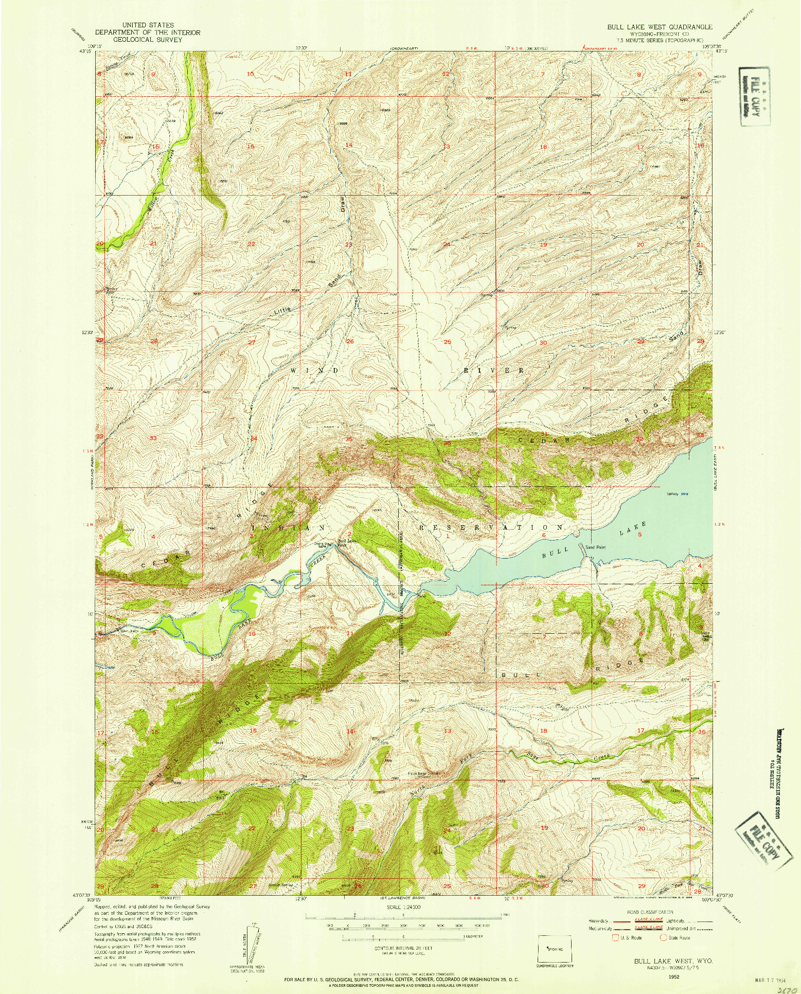 USGS 1:24000-SCALE QUADRANGLE FOR BULL LAKE WEST, WY 1952
