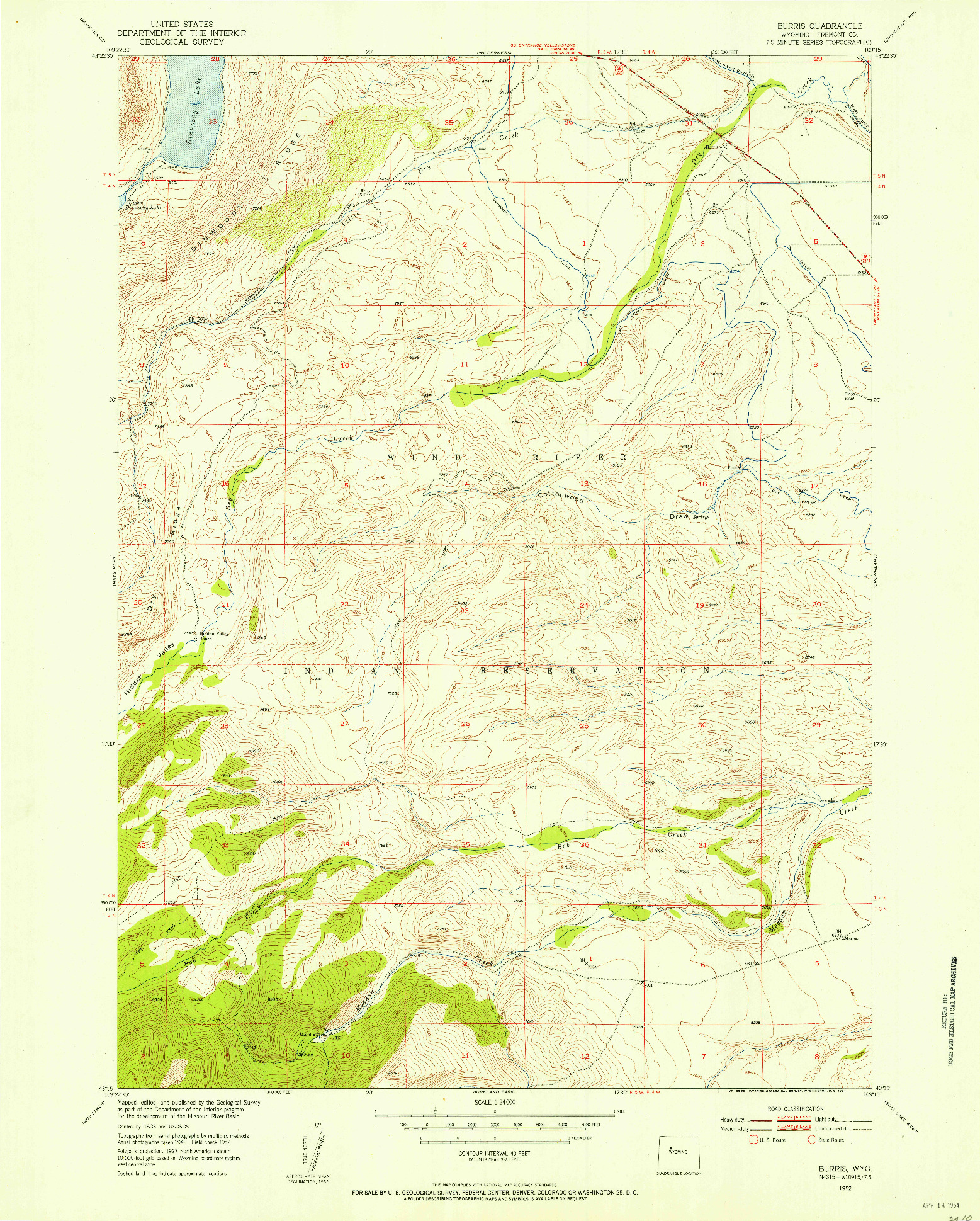 USGS 1:24000-SCALE QUADRANGLE FOR BURRIS, WY 1952