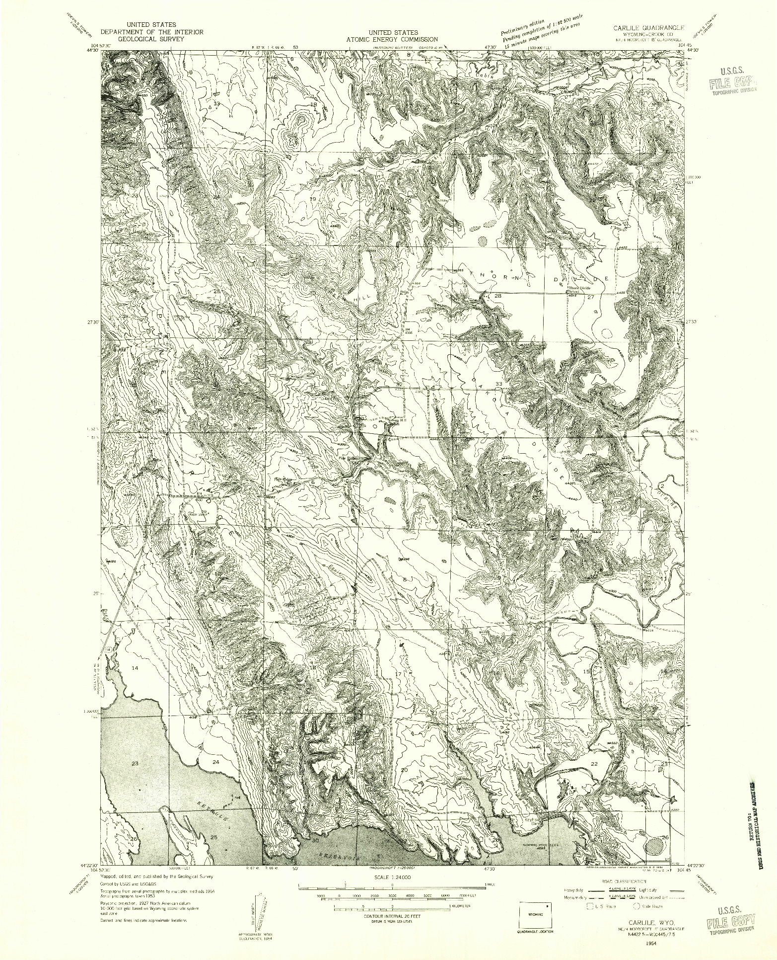 USGS 1:24000-SCALE QUADRANGLE FOR CARLILE, WY 1954