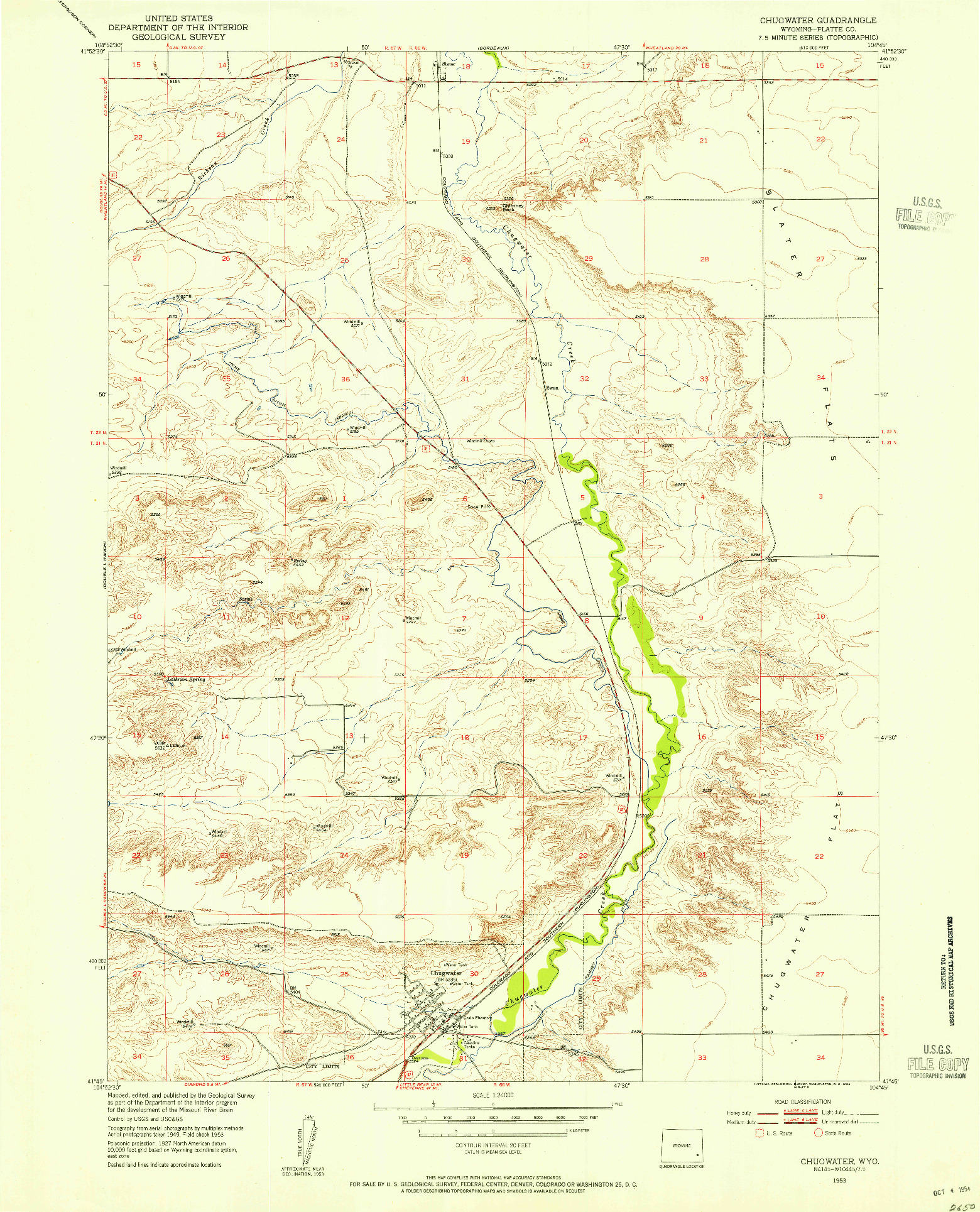USGS 1:24000-SCALE QUADRANGLE FOR CHUGWATER, WY 1953