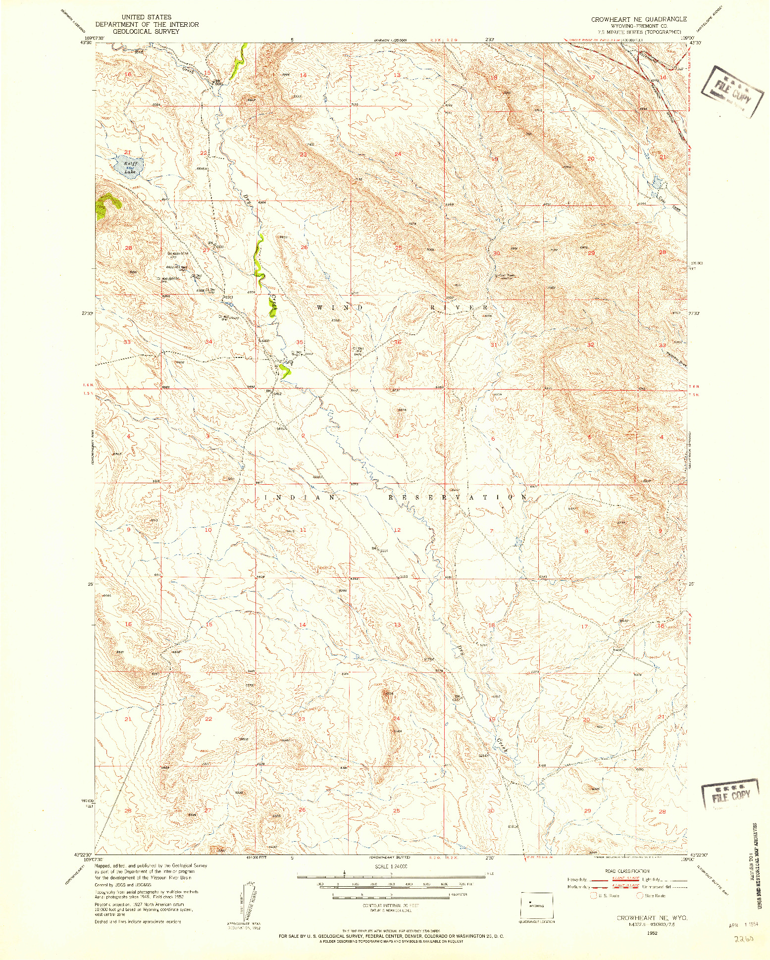 USGS 1:24000-SCALE QUADRANGLE FOR CROWHEART NE, WY 1952