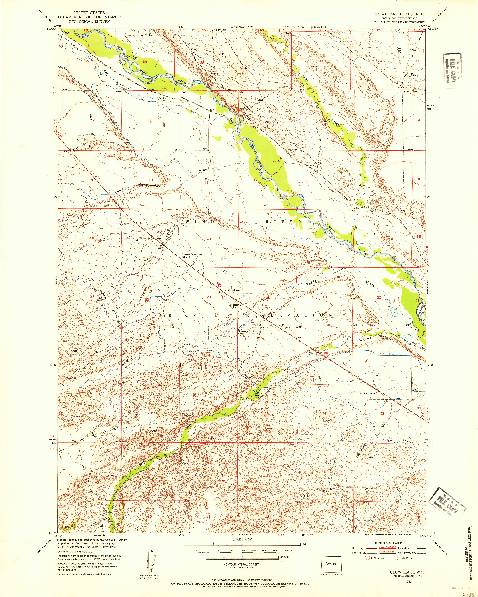 USGS 1:24000-SCALE QUADRANGLE FOR CROWHEART, WY 1952