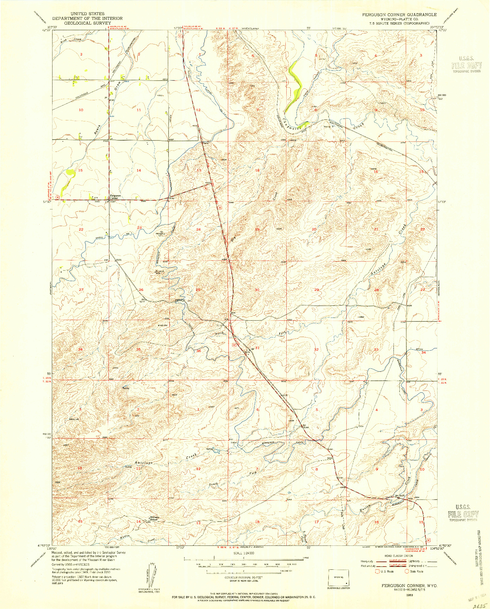 USGS 1:24000-SCALE QUADRANGLE FOR FERGUSON CORNER, WY 1953