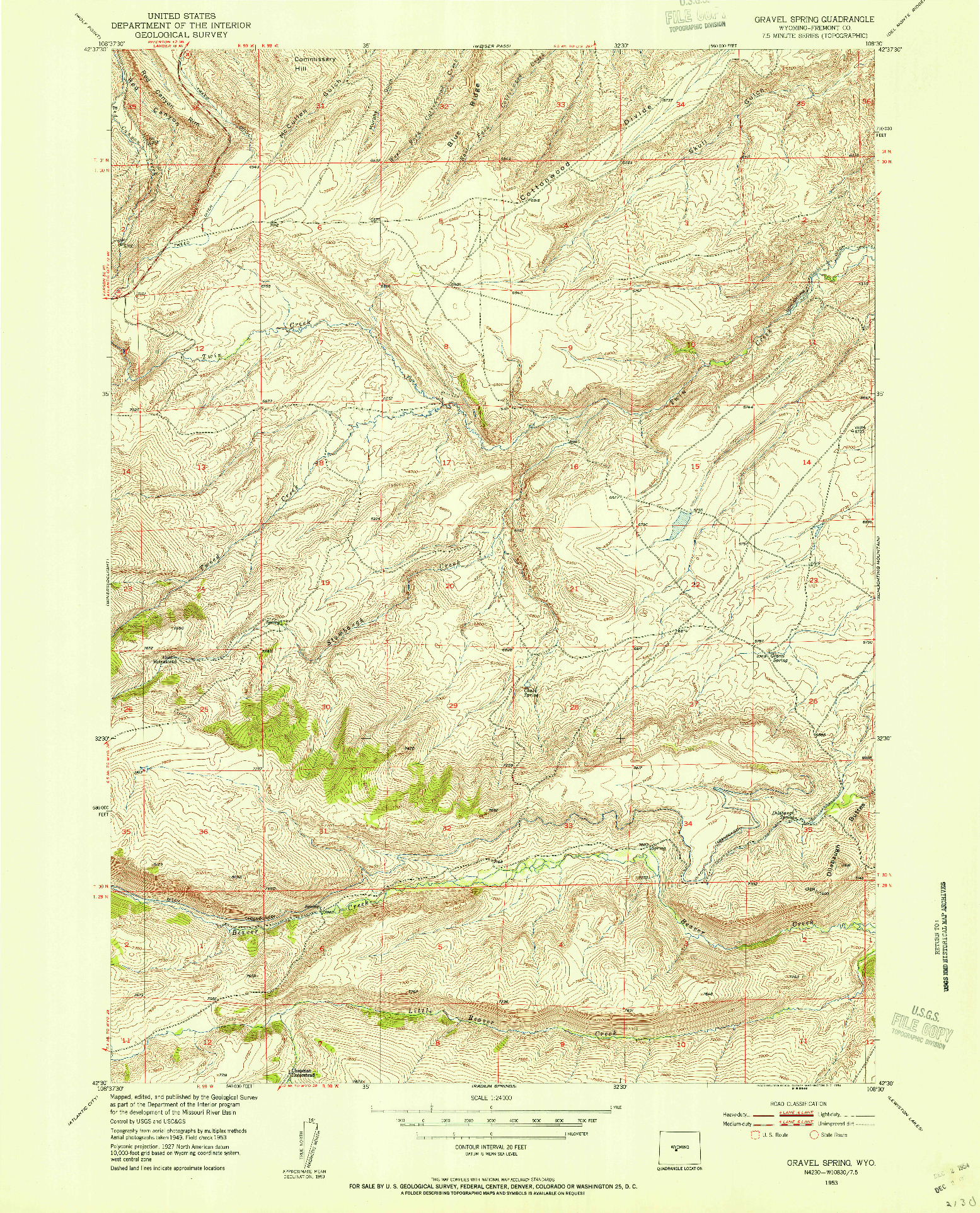 USGS 1:24000-SCALE QUADRANGLE FOR GRAVEL SPRING, WY 1953