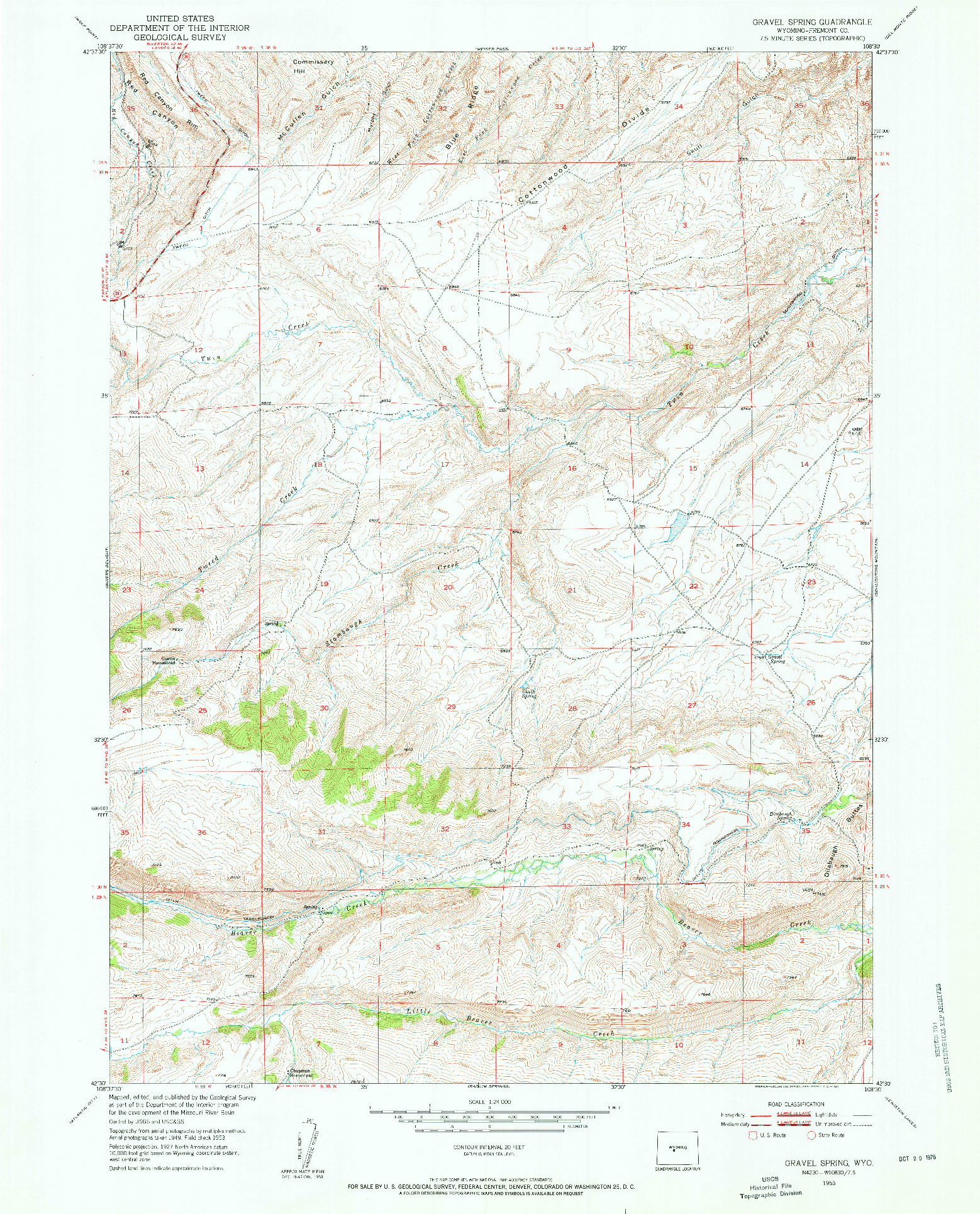 USGS 1:24000-SCALE QUADRANGLE FOR GRAVEL SPRING, WY 1953