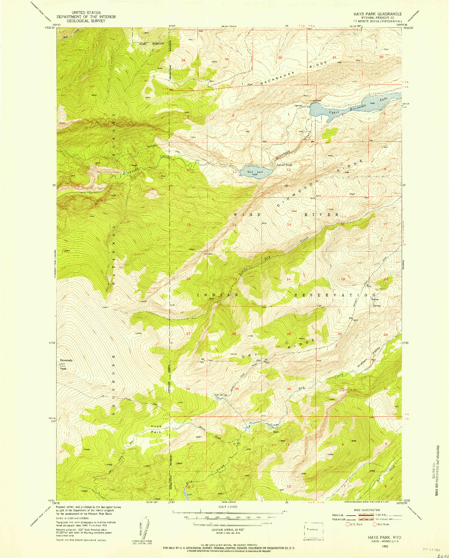 USGS 1:24000-SCALE QUADRANGLE FOR HAYS PARK, WY 1952