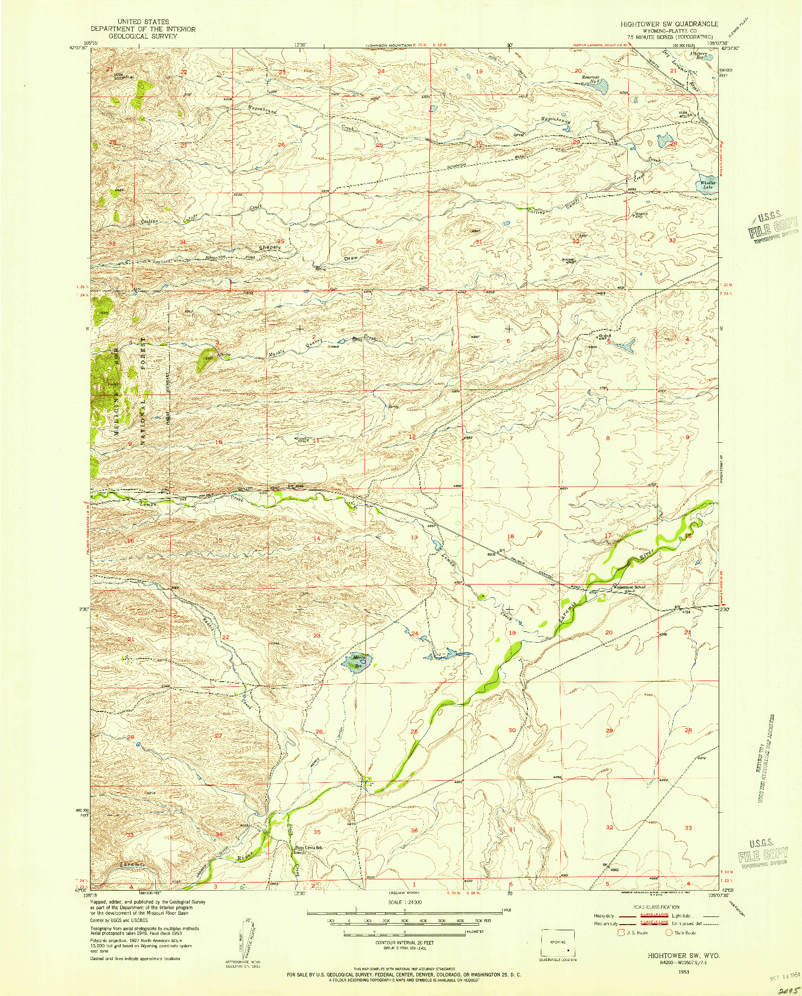 USGS 1:24000-SCALE QUADRANGLE FOR HIGHTOWER SW, WY 1953