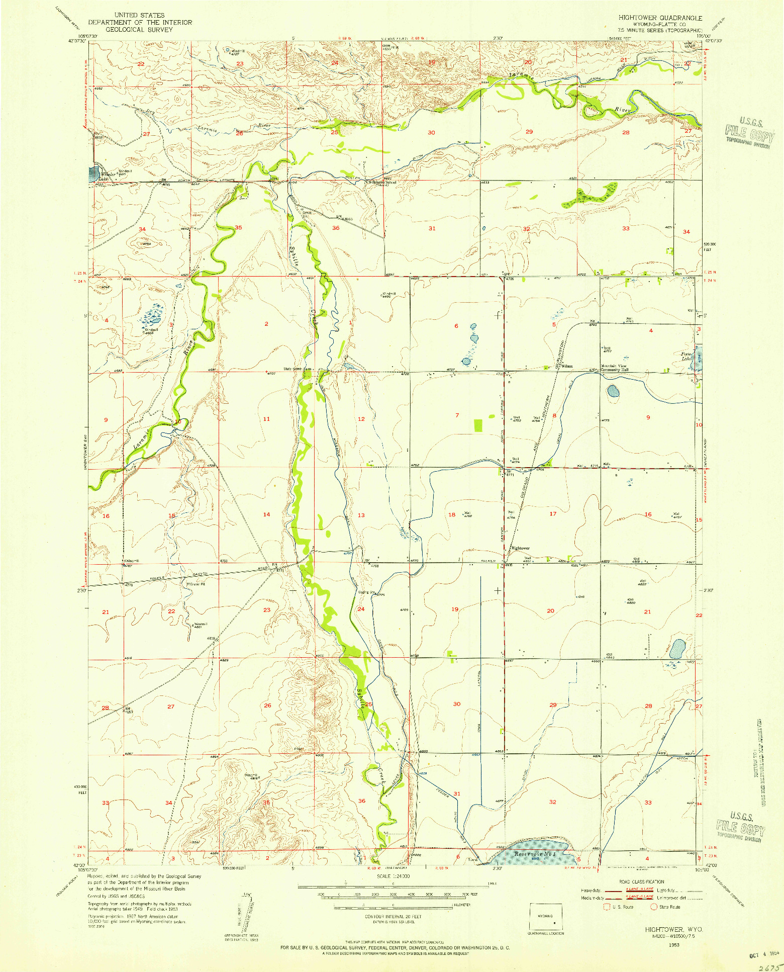USGS 1:24000-SCALE QUADRANGLE FOR HIGHTOWER, WY 1953