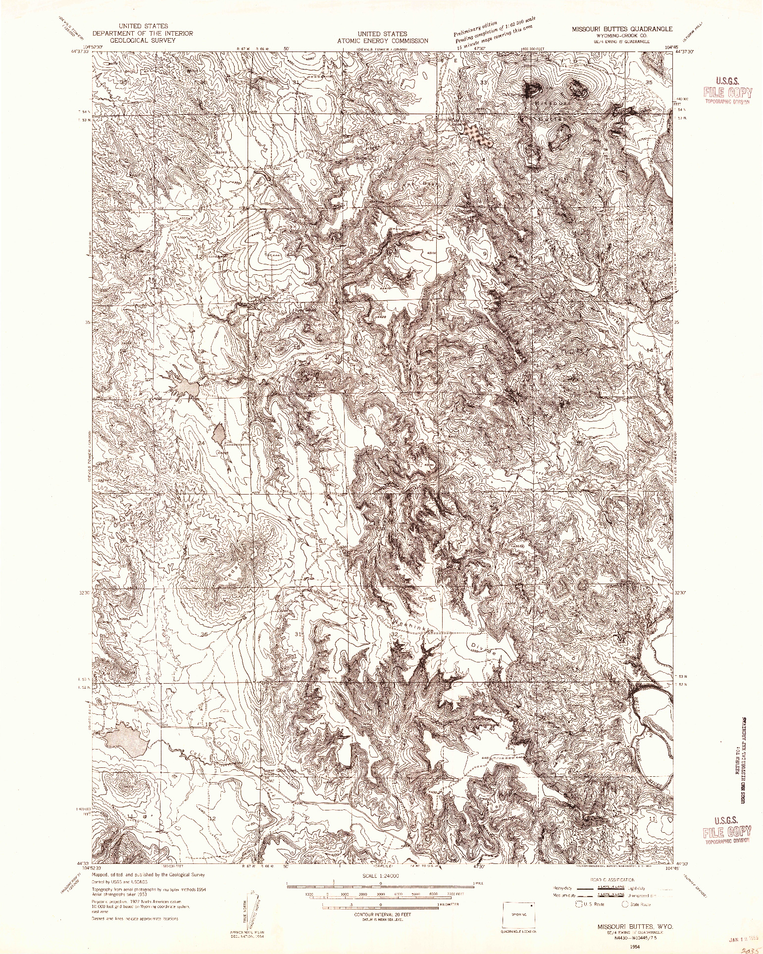 USGS 1:24000-SCALE QUADRANGLE FOR MISSOURI BUTTES, WY 1954
