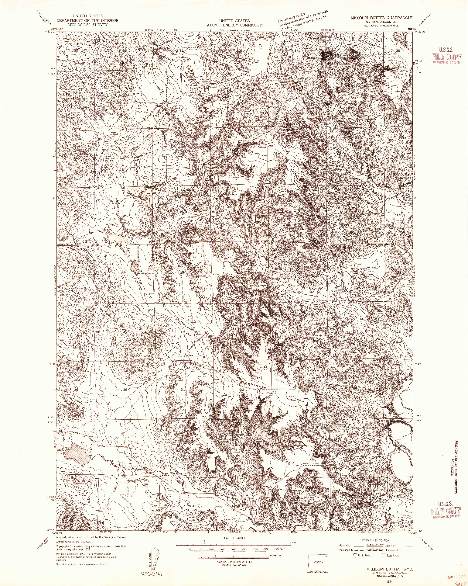 USGS 1:24000-SCALE QUADRANGLE FOR MISSOURI BUTTES, WY 1954