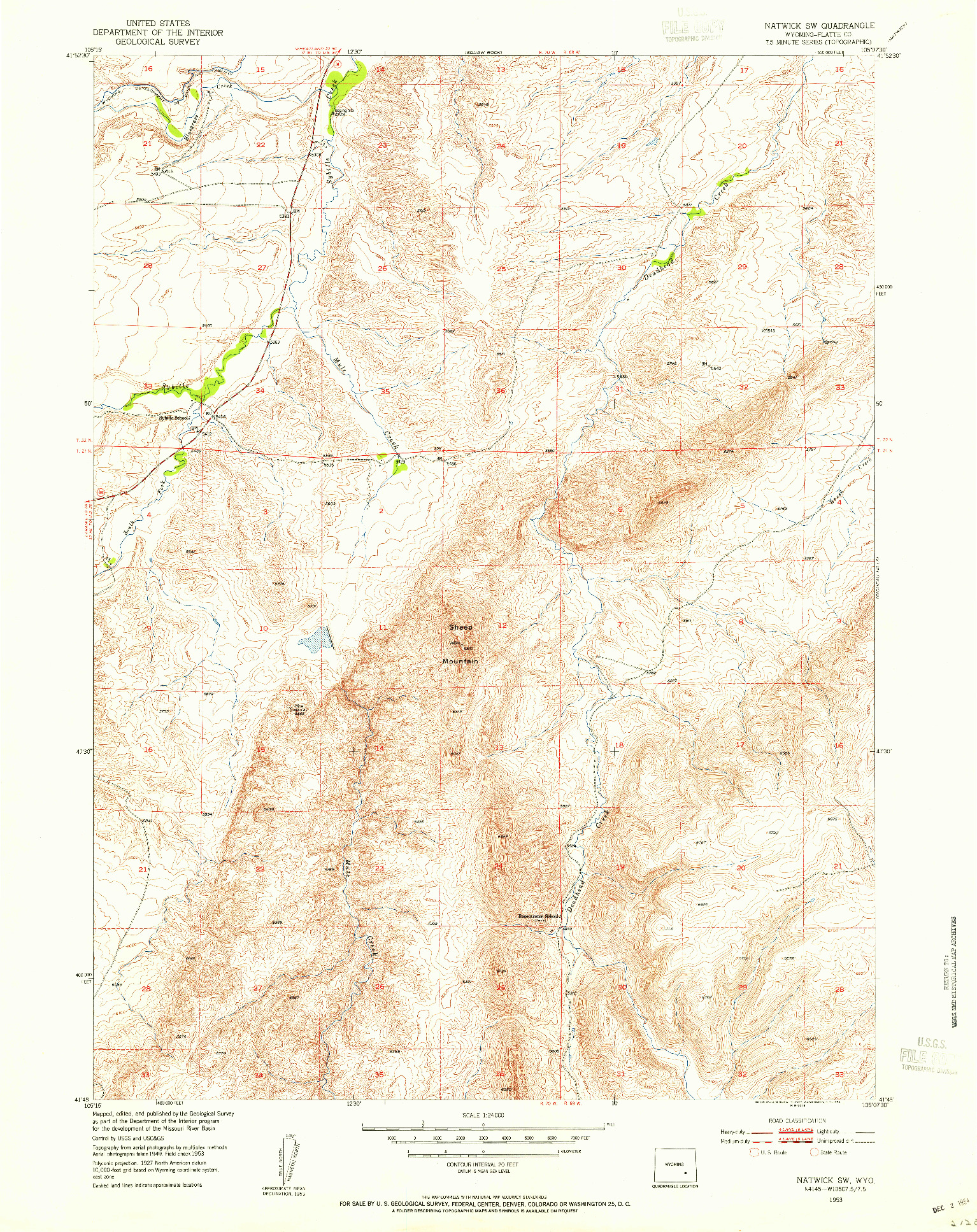 USGS 1:24000-SCALE QUADRANGLE FOR NATWICK SW, WY 1953