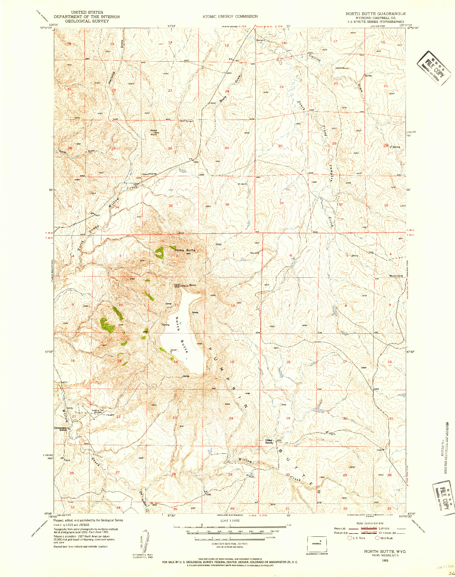 USGS 1:24000-SCALE QUADRANGLE FOR NORTH BUTTE, WY 1953