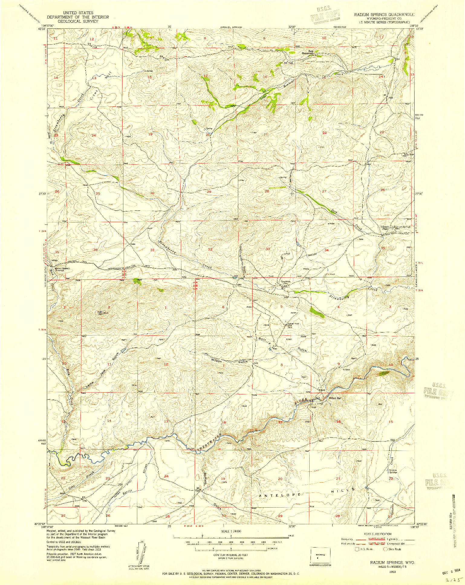 USGS 1:24000-SCALE QUADRANGLE FOR RADIUM SPRINGS, WY 1953