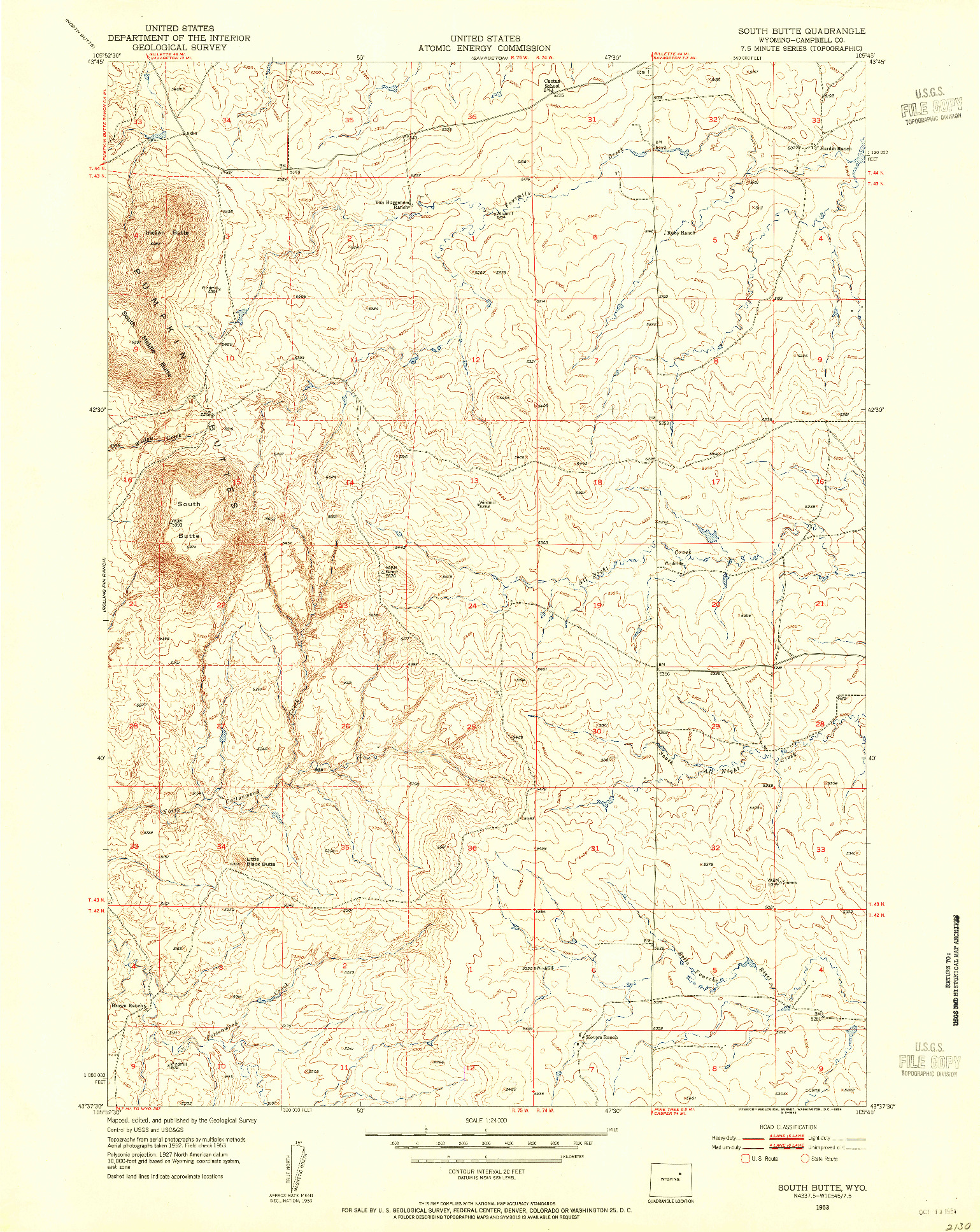 USGS 1:24000-SCALE QUADRANGLE FOR SOUTH BUTTE, WY 1953