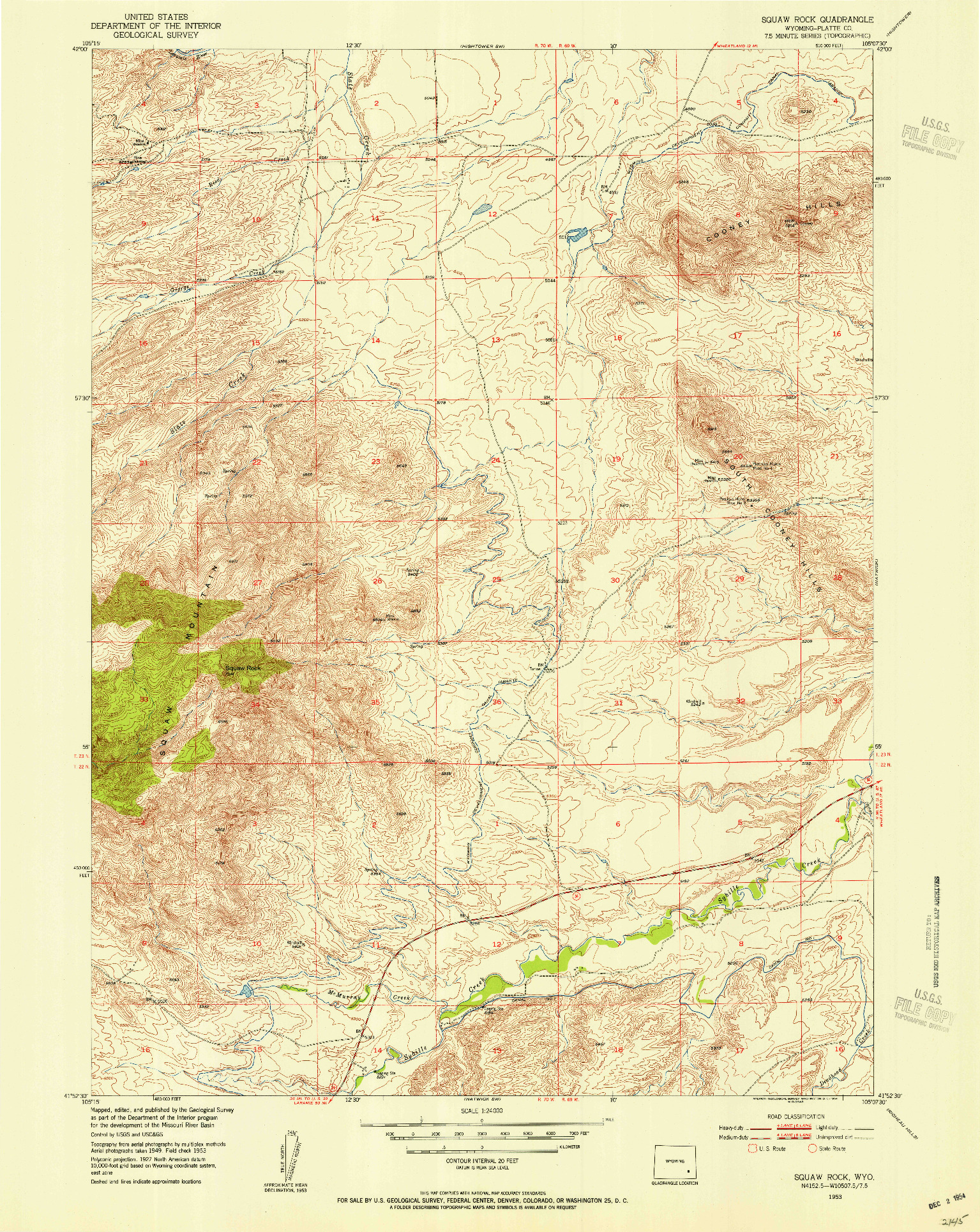 USGS 1:24000-SCALE QUADRANGLE FOR SQUAW ROCK, WY 1953