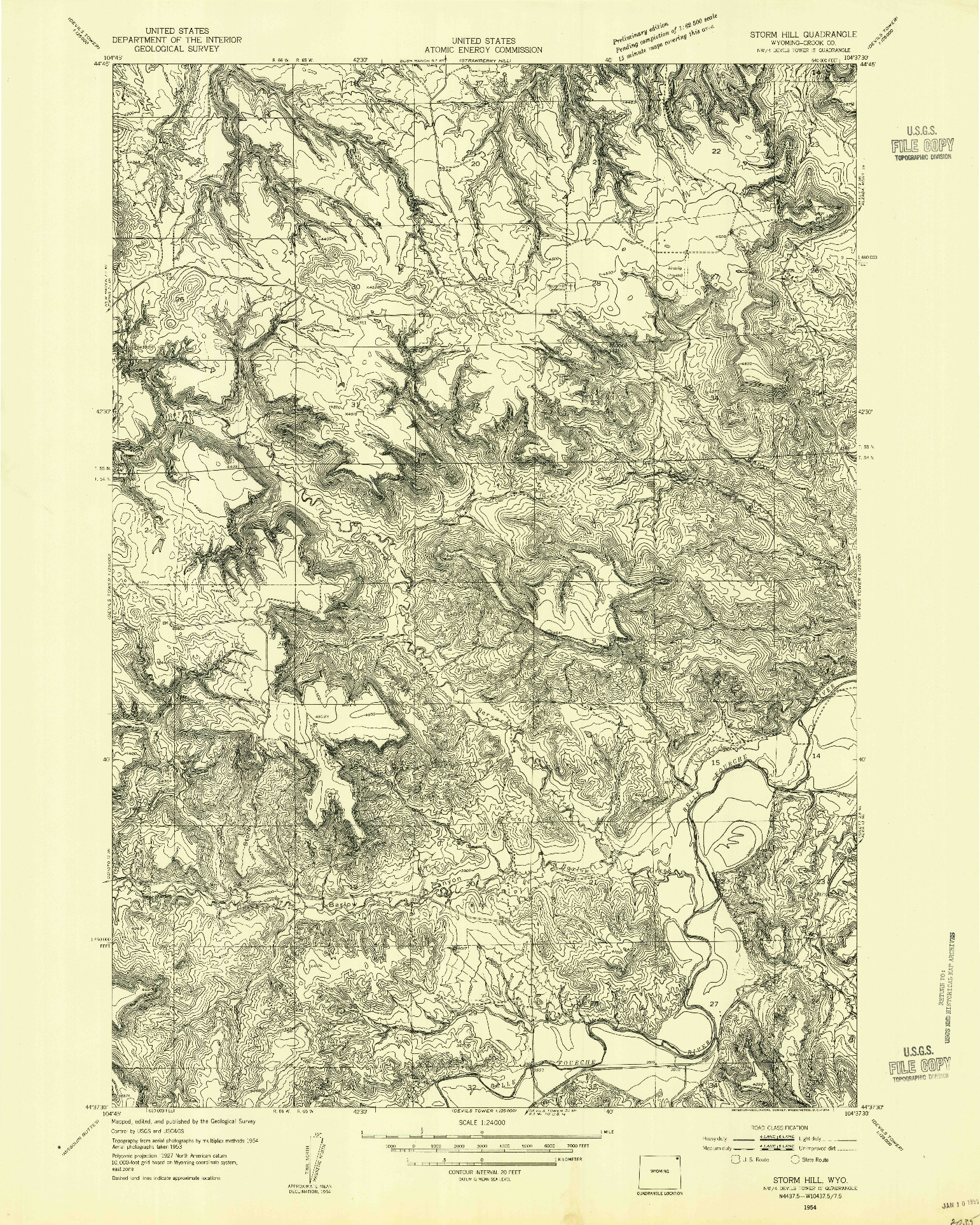 USGS 1:24000-SCALE QUADRANGLE FOR STORM HILL, WY 1954