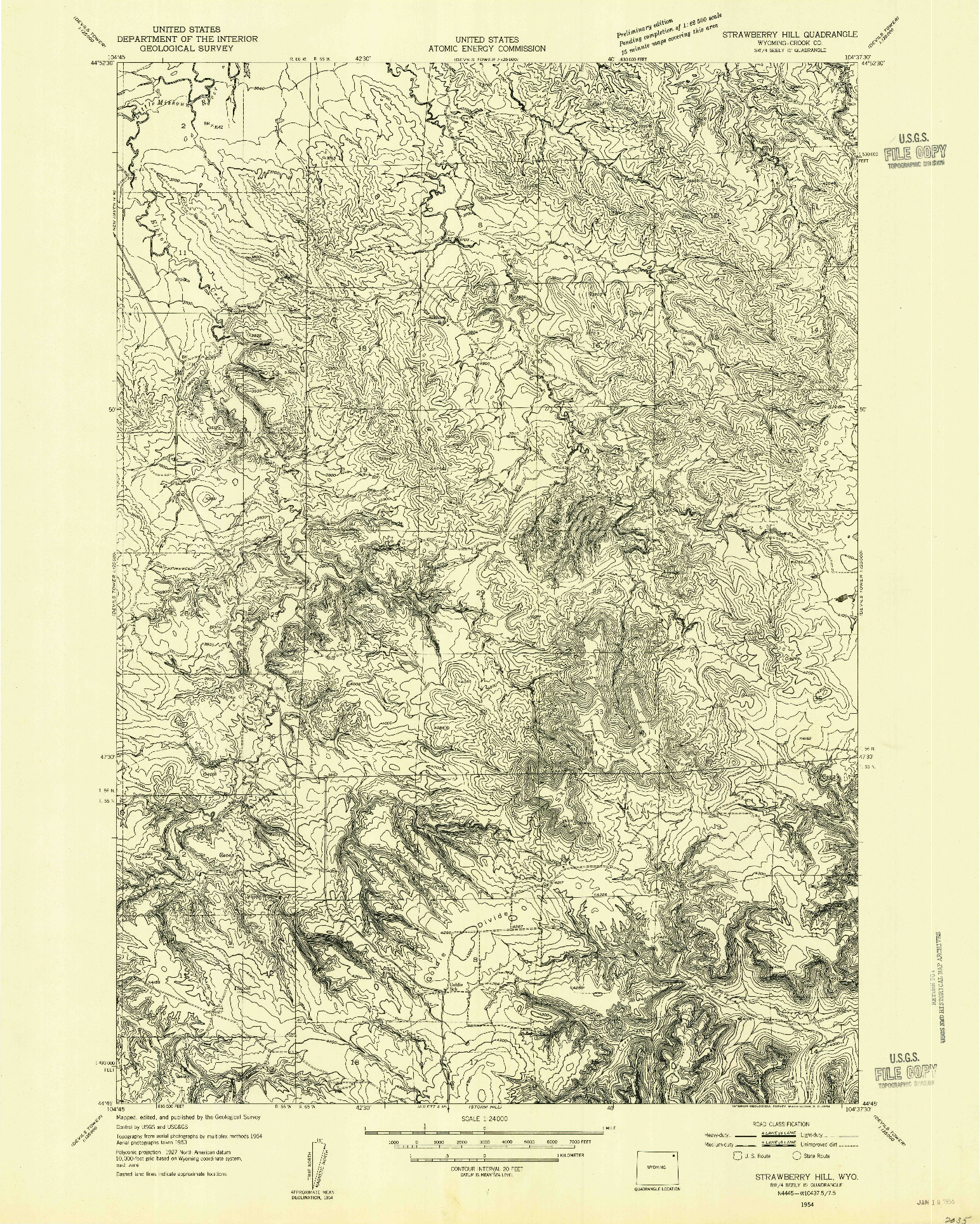 USGS 1:24000-SCALE QUADRANGLE FOR STRAWBERRY HILL, WY 1954