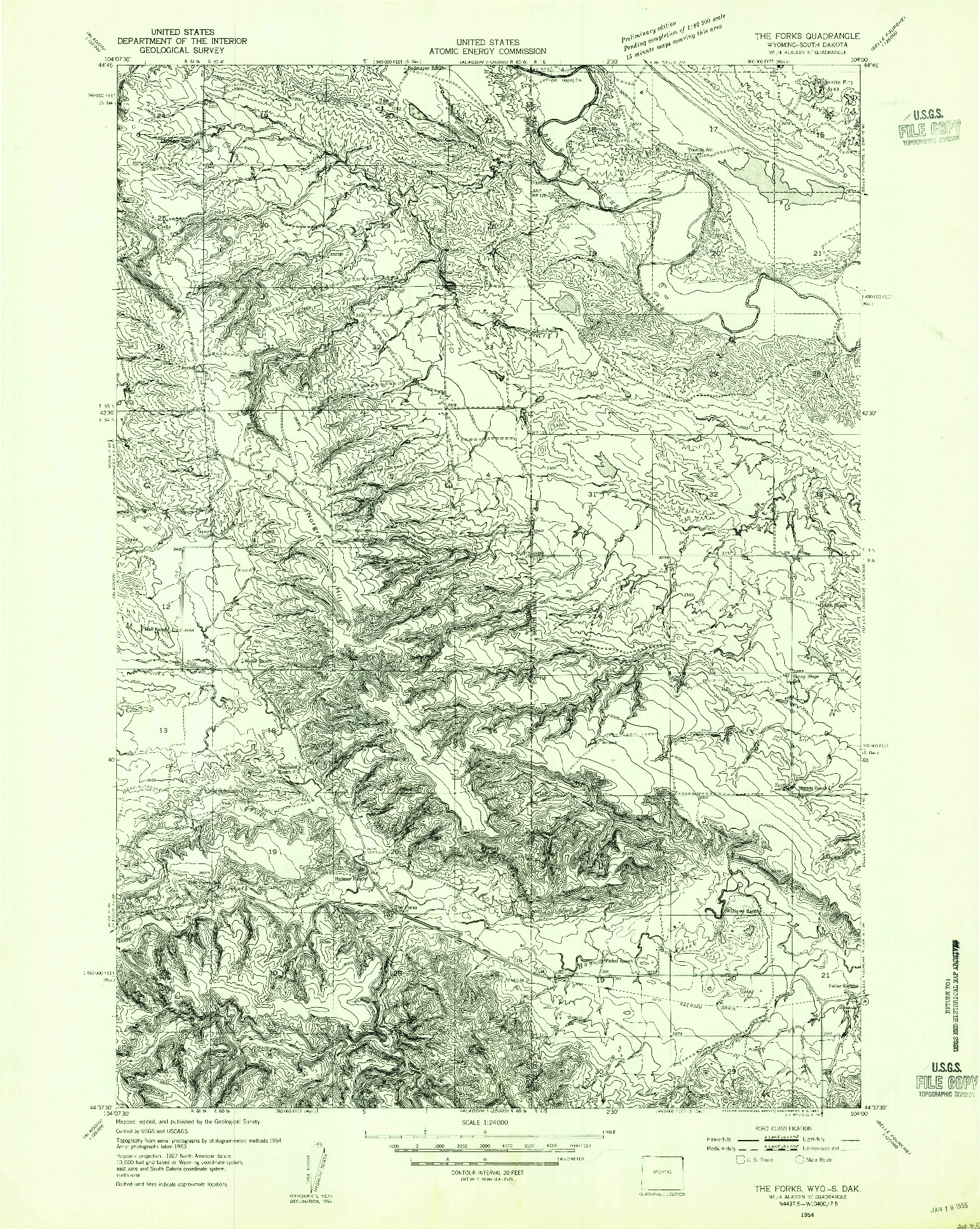 USGS 1:24000-SCALE QUADRANGLE FOR THE FORKS, WY 1954