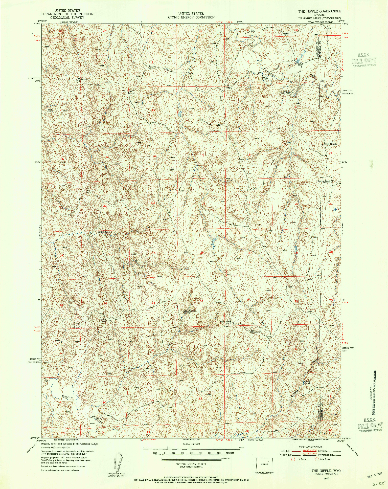 USGS 1:24000-SCALE QUADRANGLE FOR THE NIPPLE, WY 1953