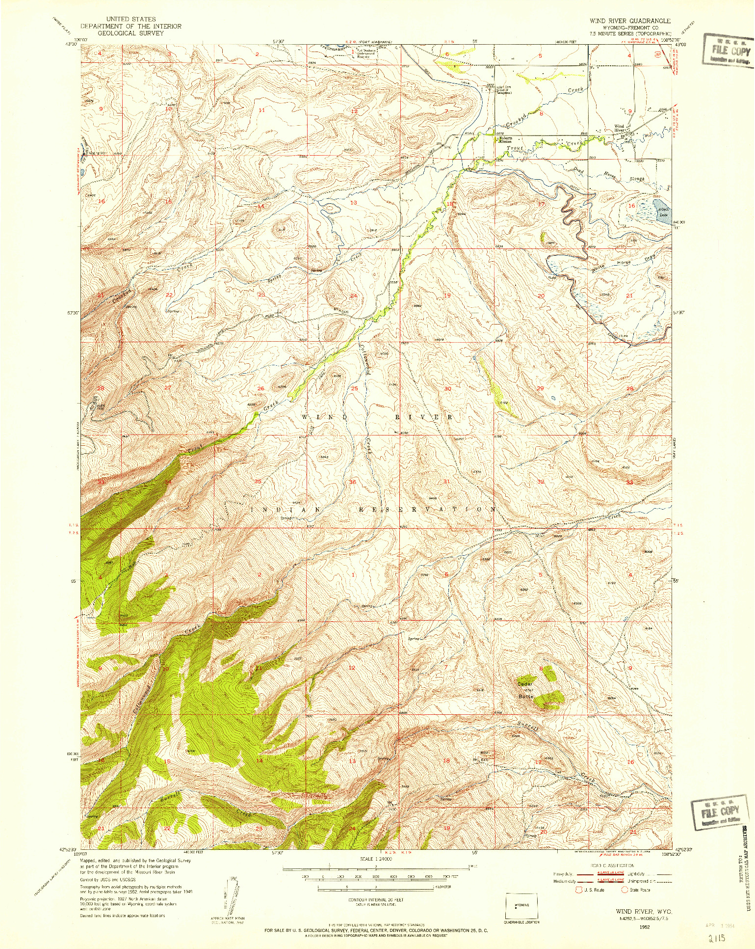 USGS 1:24000-SCALE QUADRANGLE FOR WIND RIVER, WY 1952