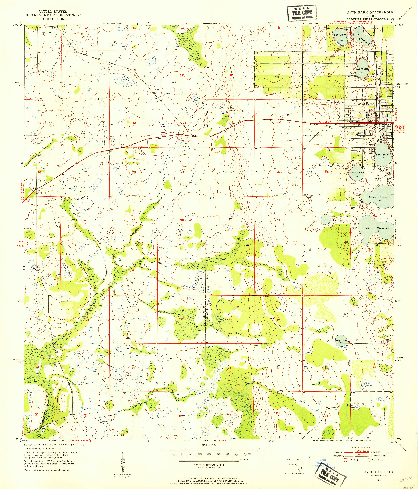 USGS 1:24000-SCALE QUADRANGLE FOR AVON PARK, FL 1953