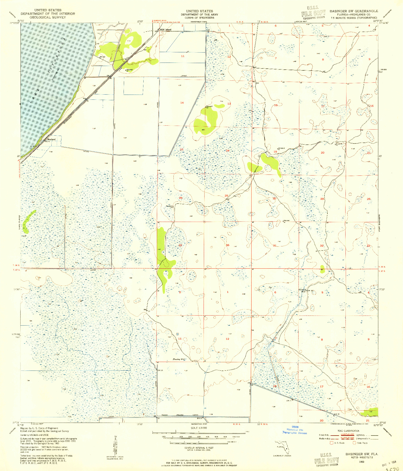 USGS 1:24000-SCALE QUADRANGLE FOR BASINGER SW, FL 1953