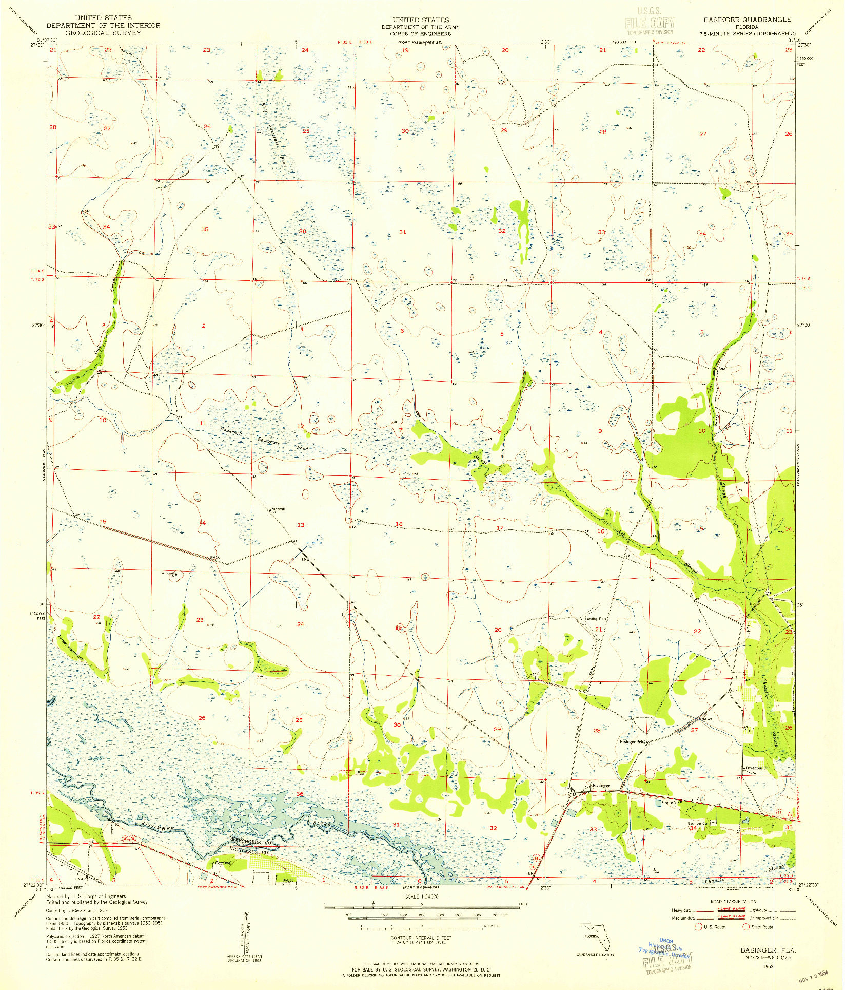 USGS 1:24000-SCALE QUADRANGLE FOR BASINGER, FL 1953
