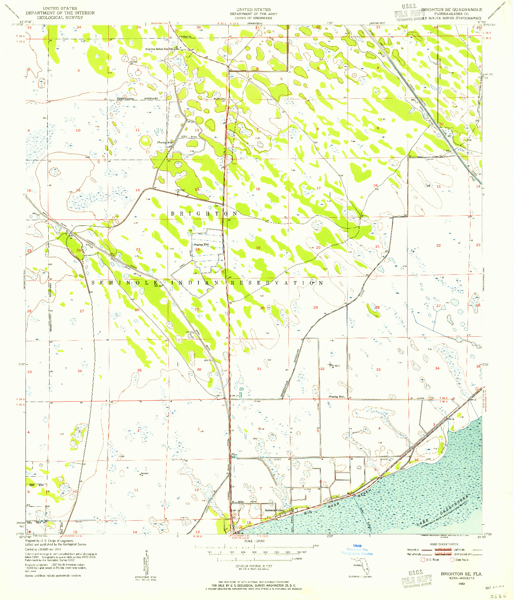 USGS 1:24000-SCALE QUADRANGLE FOR BRIGHTON SE, FL 1953