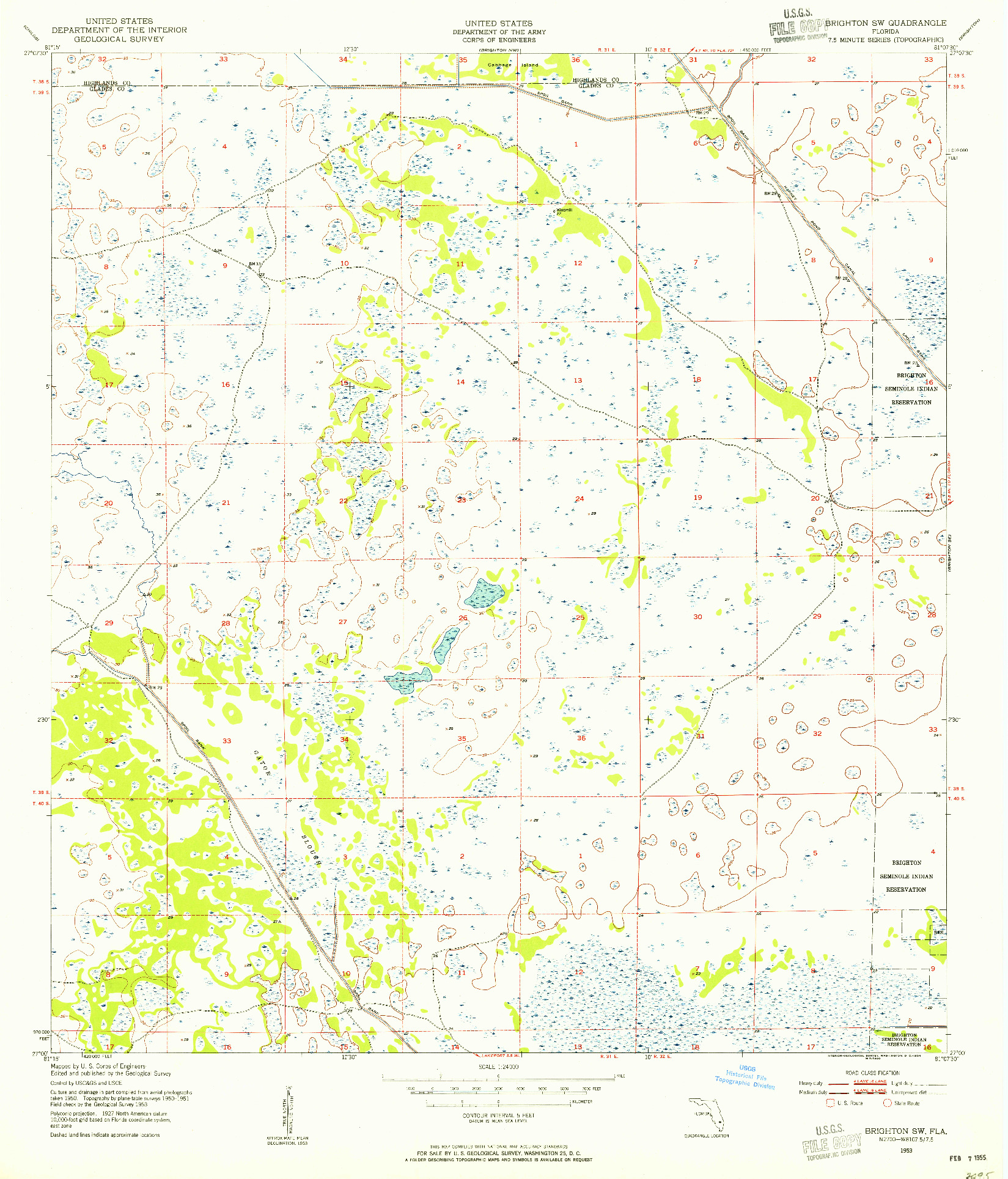 USGS 1:24000-SCALE QUADRANGLE FOR BRIGHTON SW, FL 1953