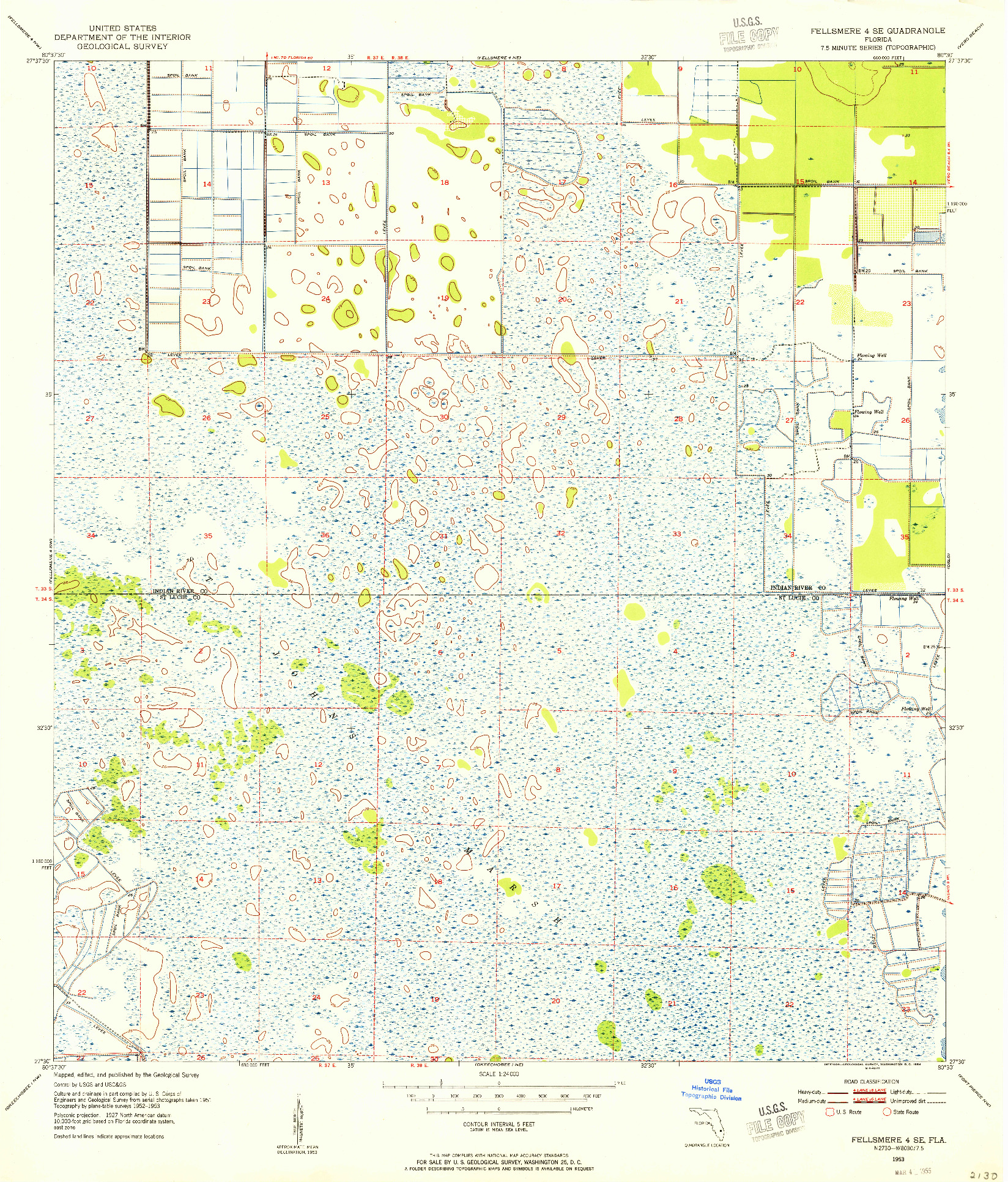 USGS 1:24000-SCALE QUADRANGLE FOR FELLSMERE 4 SE, FL 1953