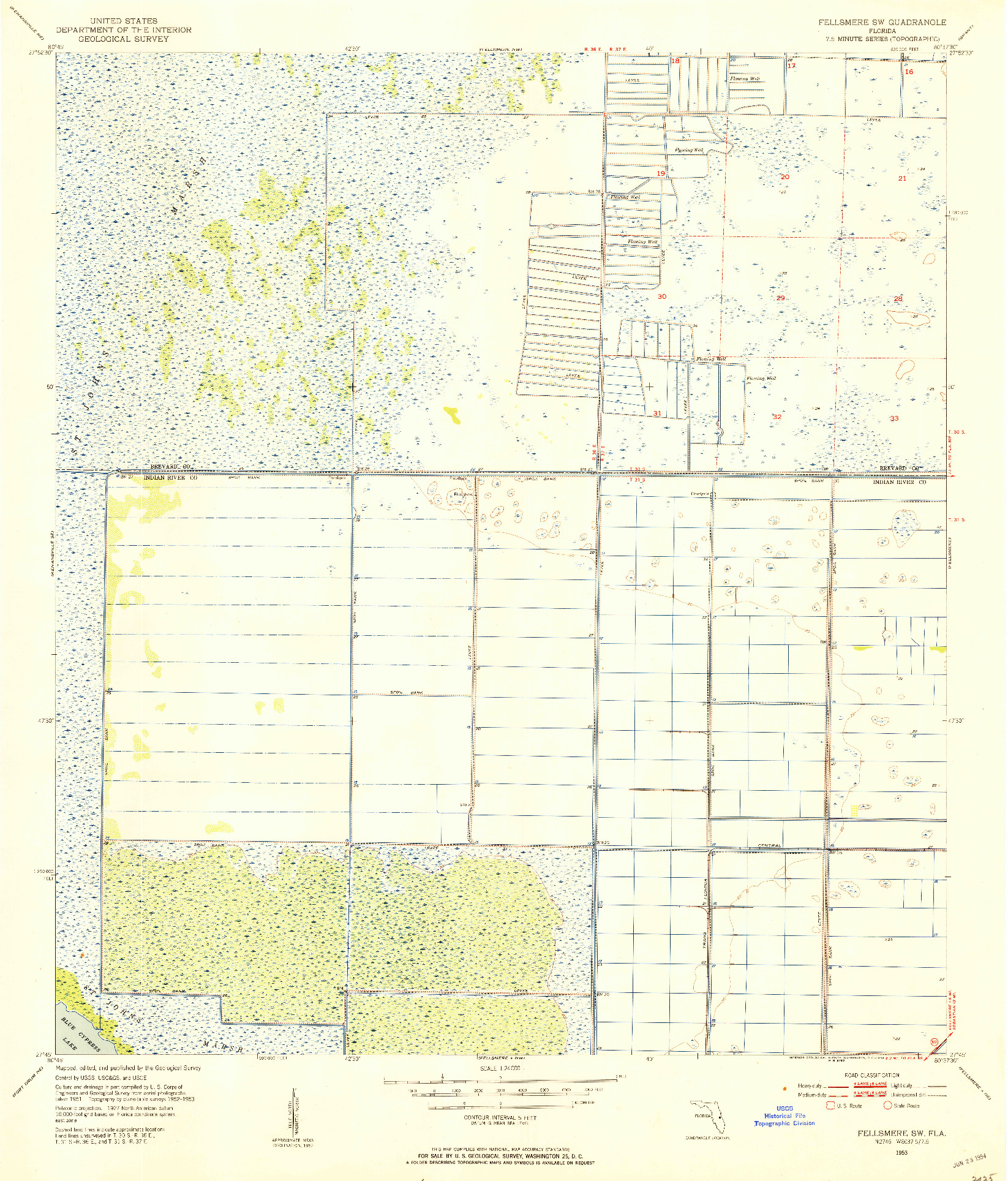 USGS 1:24000-SCALE QUADRANGLE FOR FELLSMERE SW, FL 1953