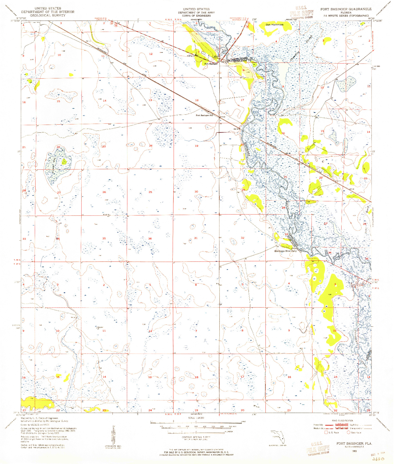 USGS 1:24000-SCALE QUADRANGLE FOR FORT BASINGER, FL 1953