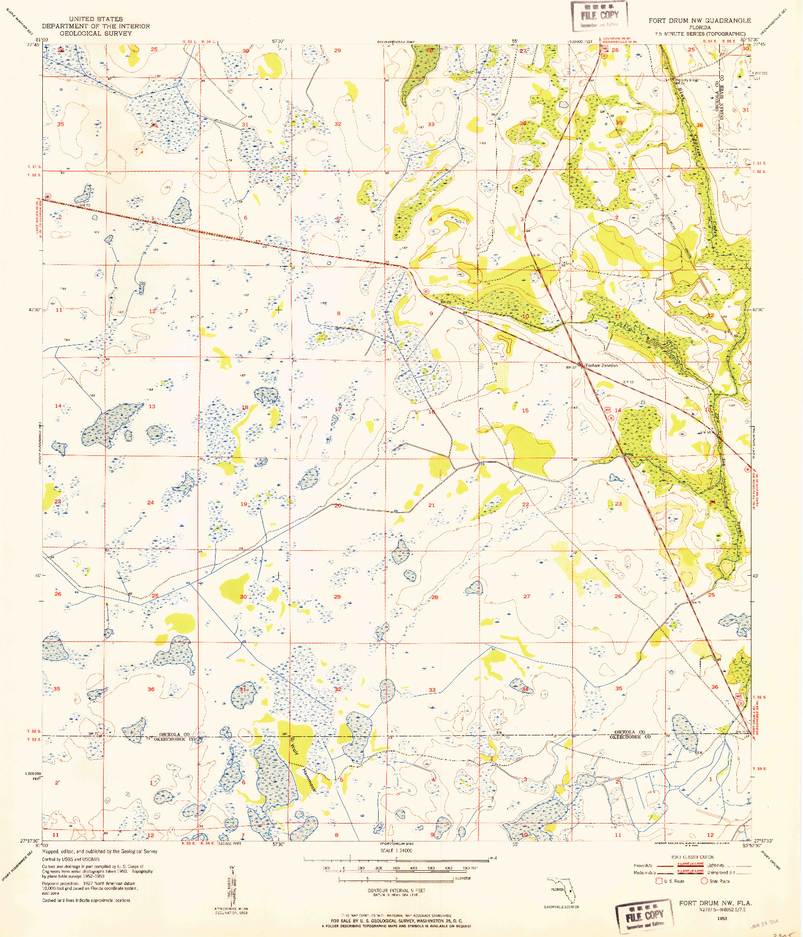 USGS 1:24000-SCALE QUADRANGLE FOR FORT DRUM NW, FL 1953