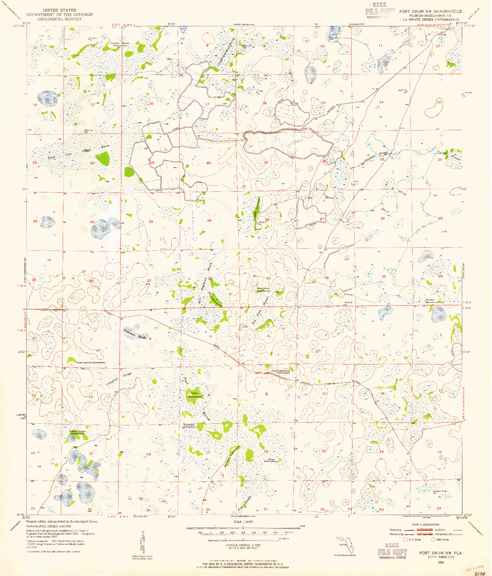 USGS 1:24000-SCALE QUADRANGLE FOR FORT DRUM SW, FL 1953