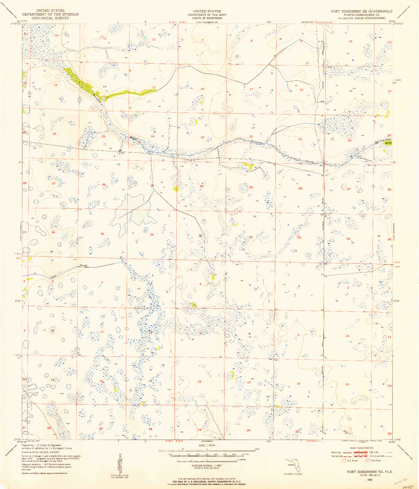 USGS 1:24000-SCALE QUADRANGLE FOR FORT KISSIMMEE SE, FL 1953