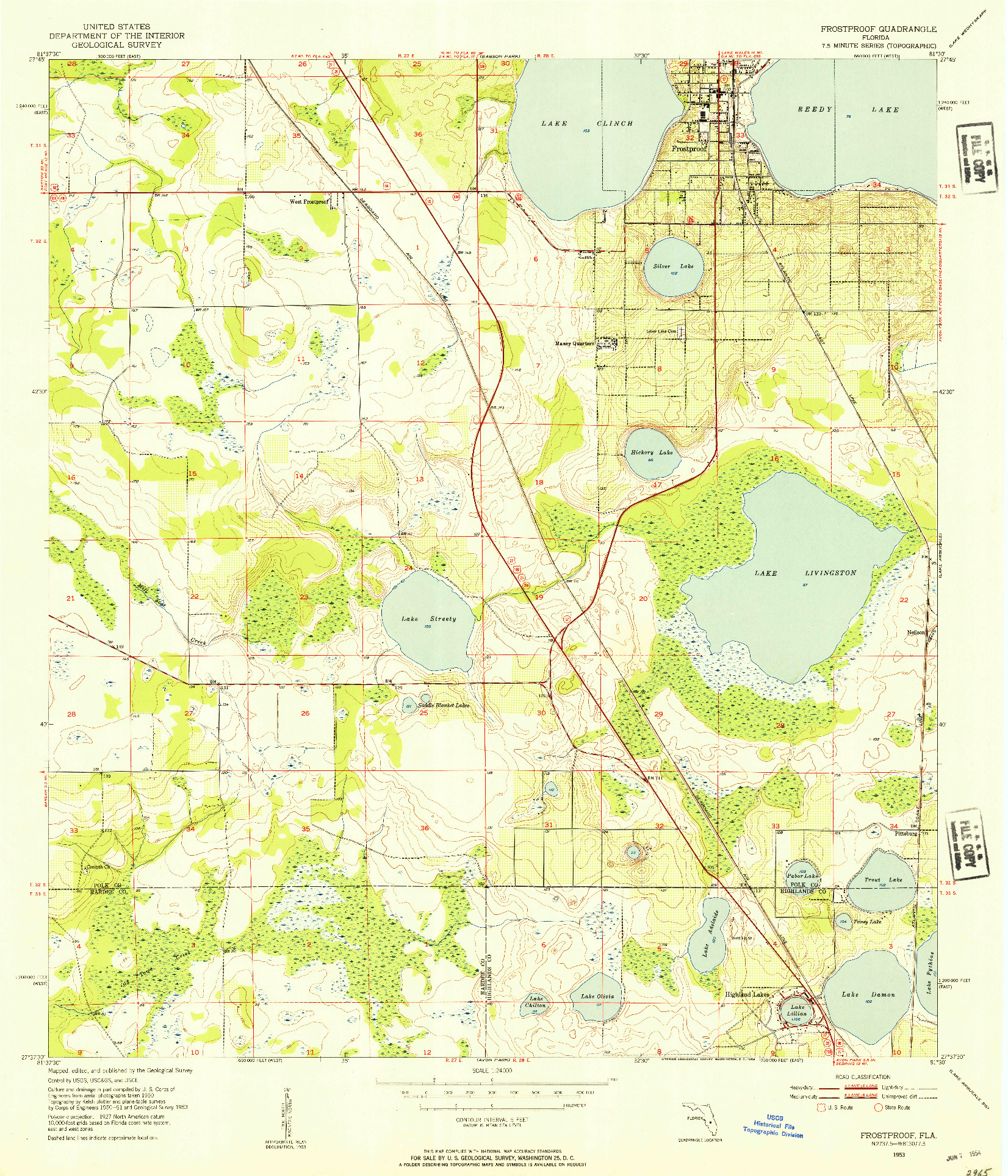 USGS 1:24000-SCALE QUADRANGLE FOR FROSTPROOF, FL 1953