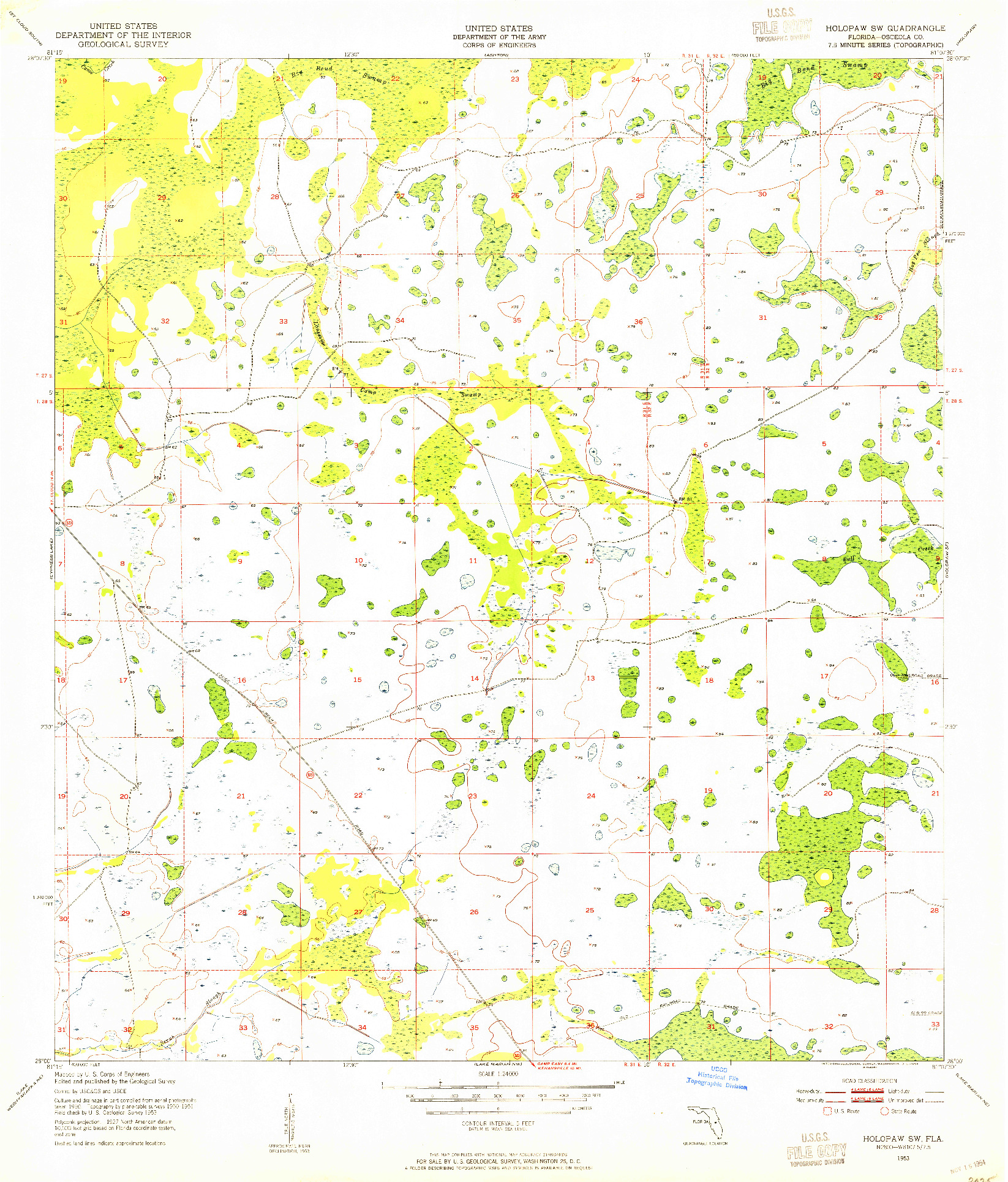 USGS 1:24000-SCALE QUADRANGLE FOR HOLOPAW SW, FL 1953