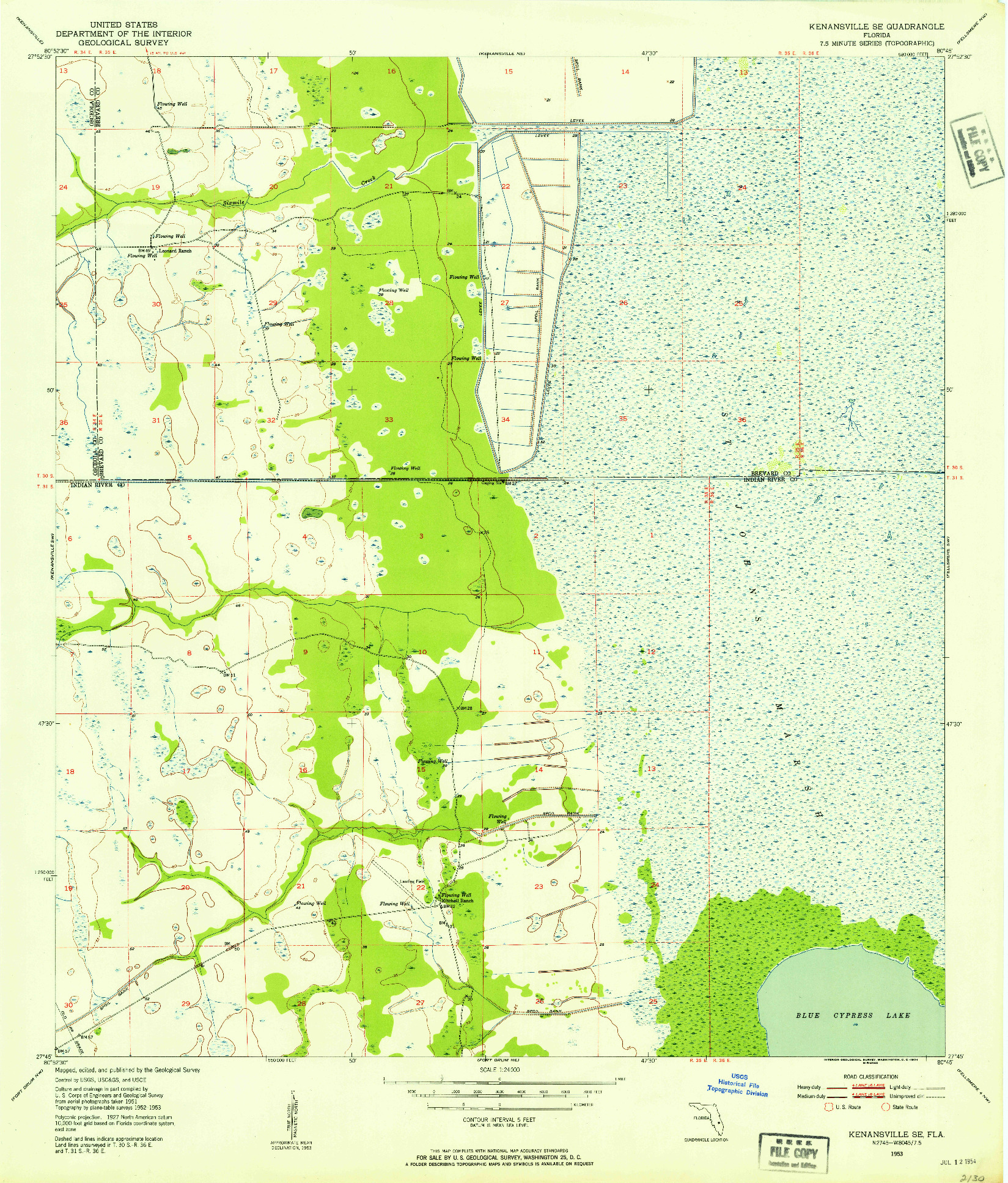 USGS 1:24000-SCALE QUADRANGLE FOR KENANSVILLE SE, FL 1953