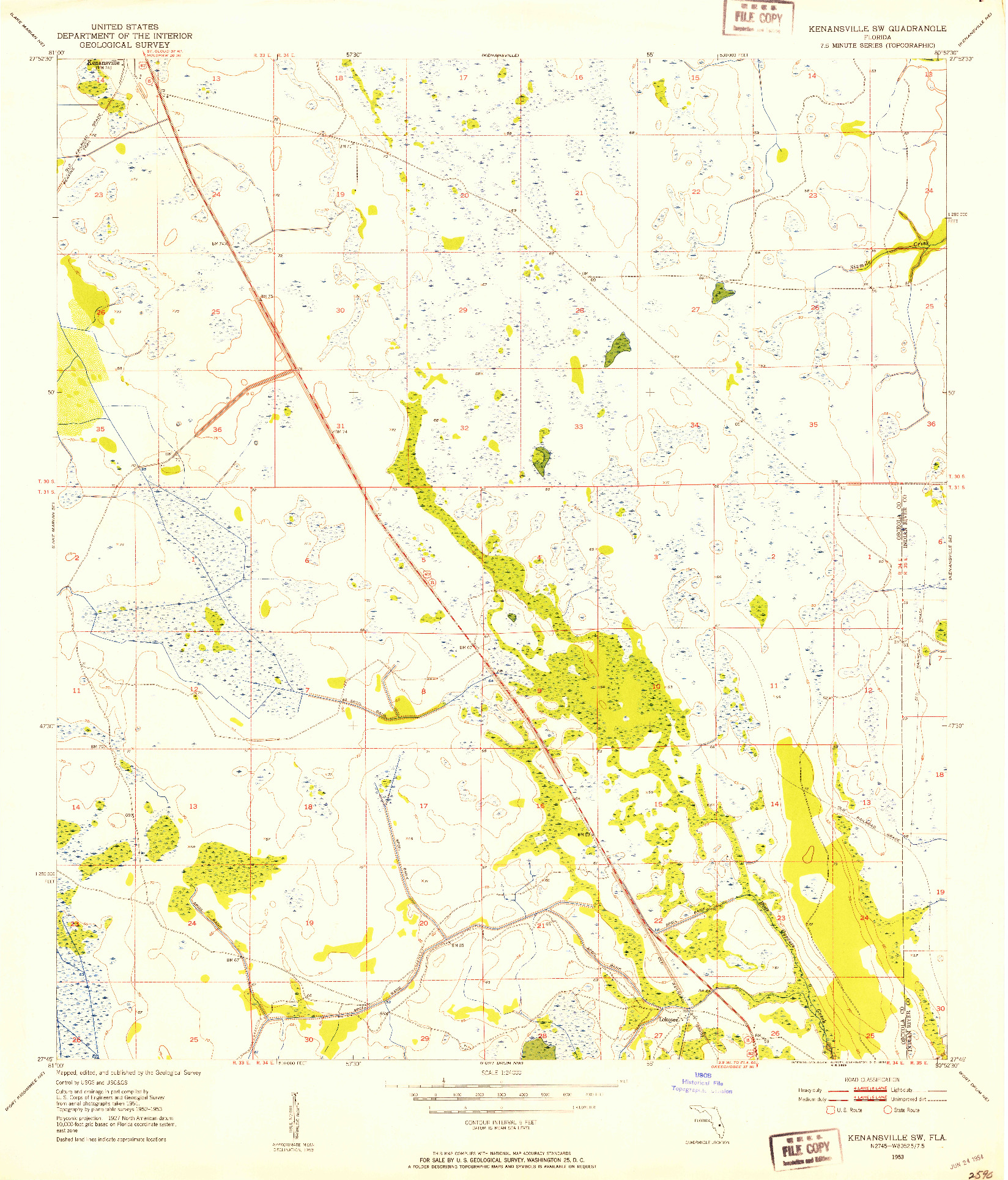 USGS 1:24000-SCALE QUADRANGLE FOR KENANSVILLE SW, FL 1953