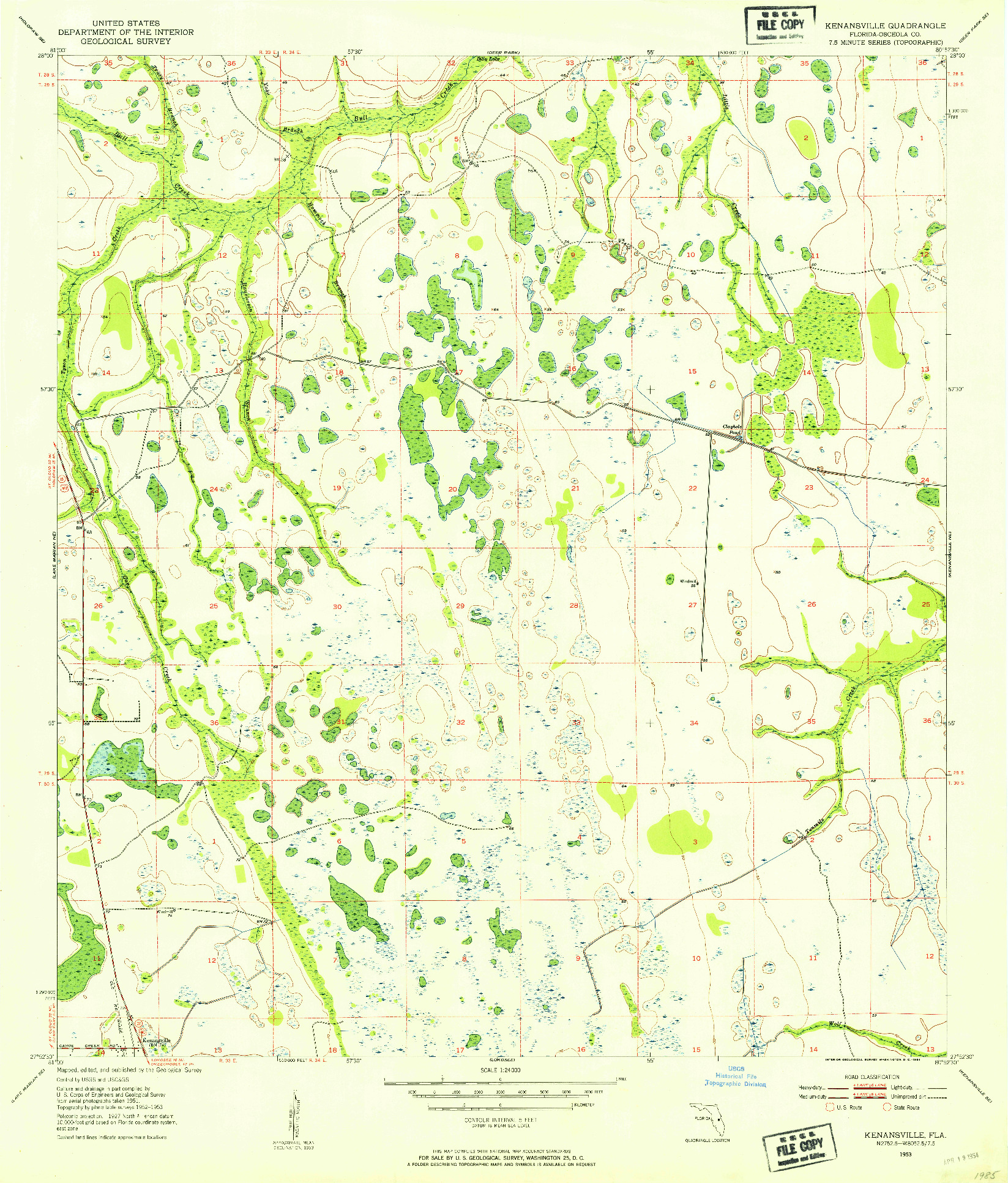 USGS 1:24000-SCALE QUADRANGLE FOR KENANSVILLE, FL 1953